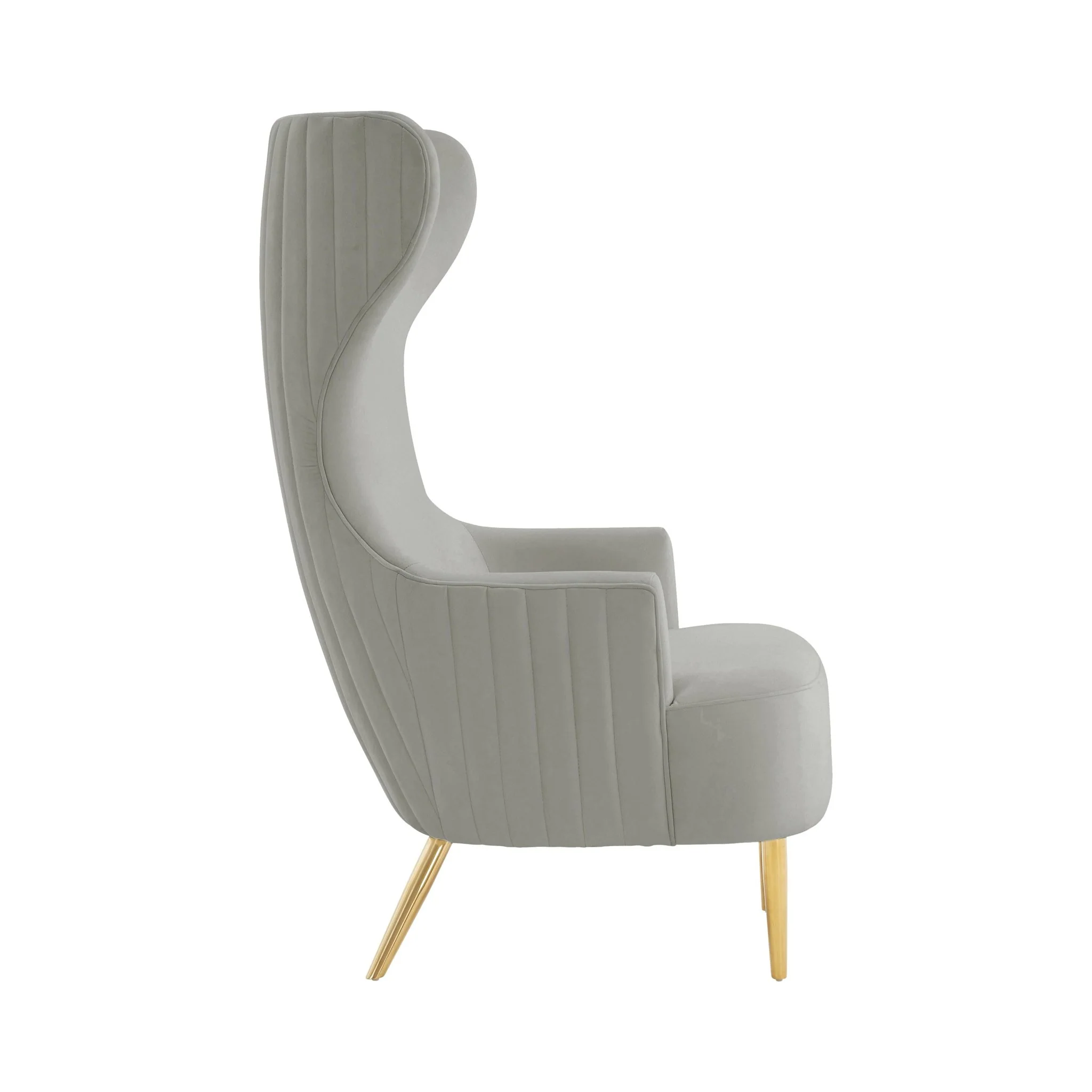 Julia Grey Velvet Channel Tufted Wingback Chair - Image 4