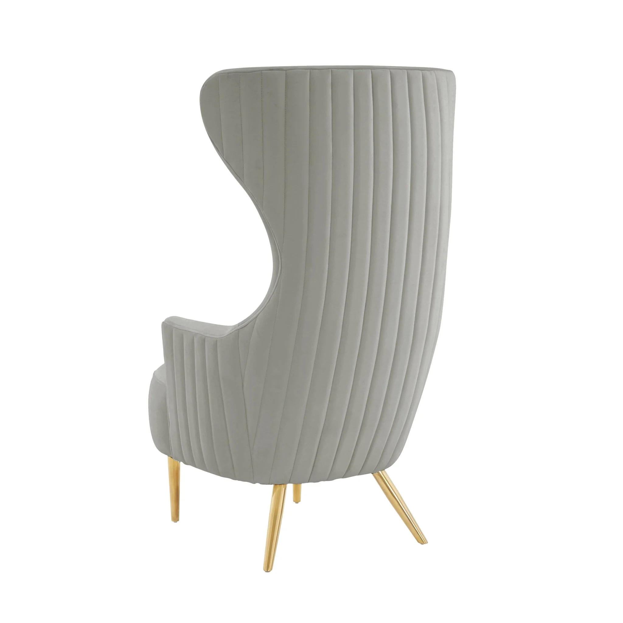 Julia Grey Velvet Channel Tufted Wingback Chair - Image 5