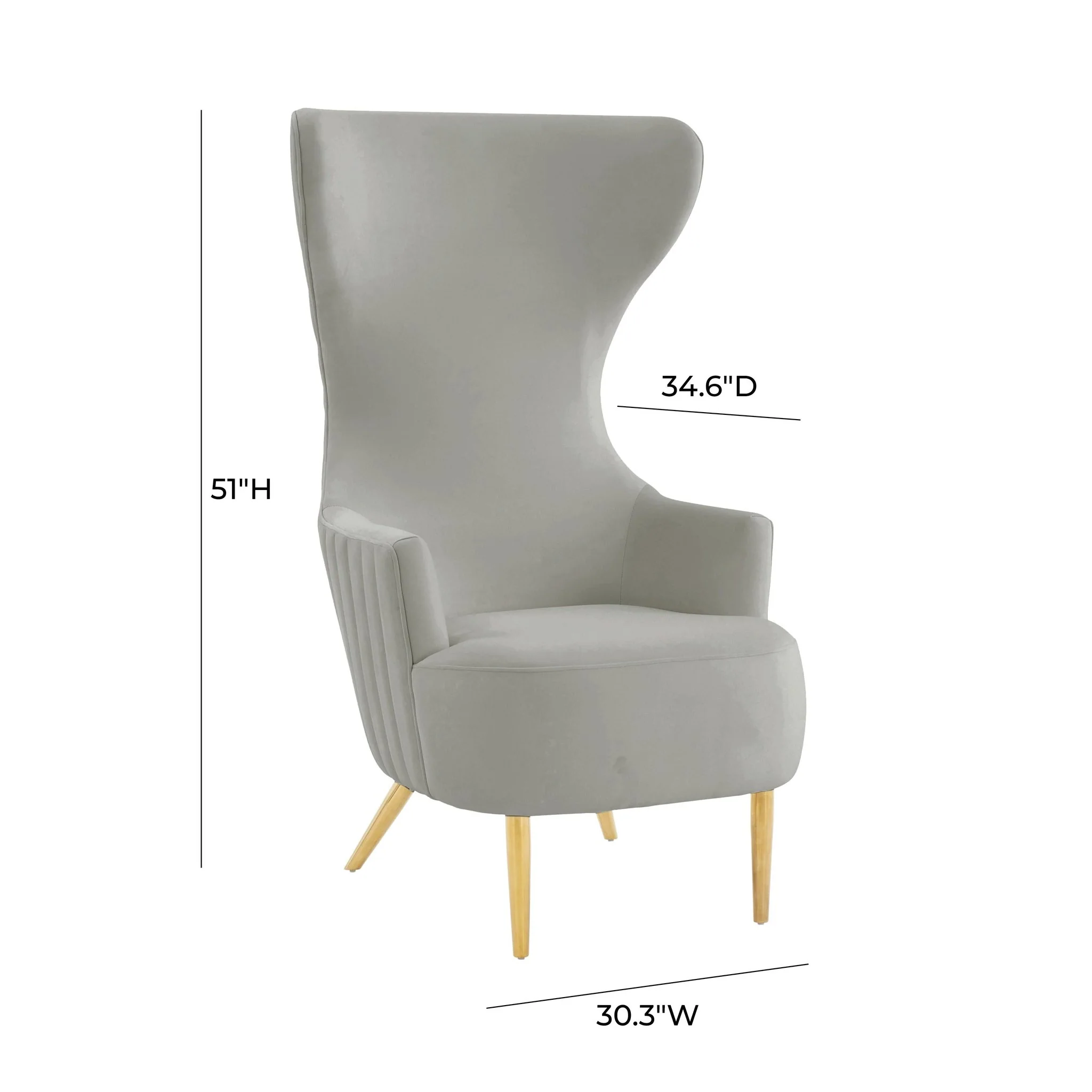 Julia Grey Velvet Channel Tufted Wingback Chair - Image 7