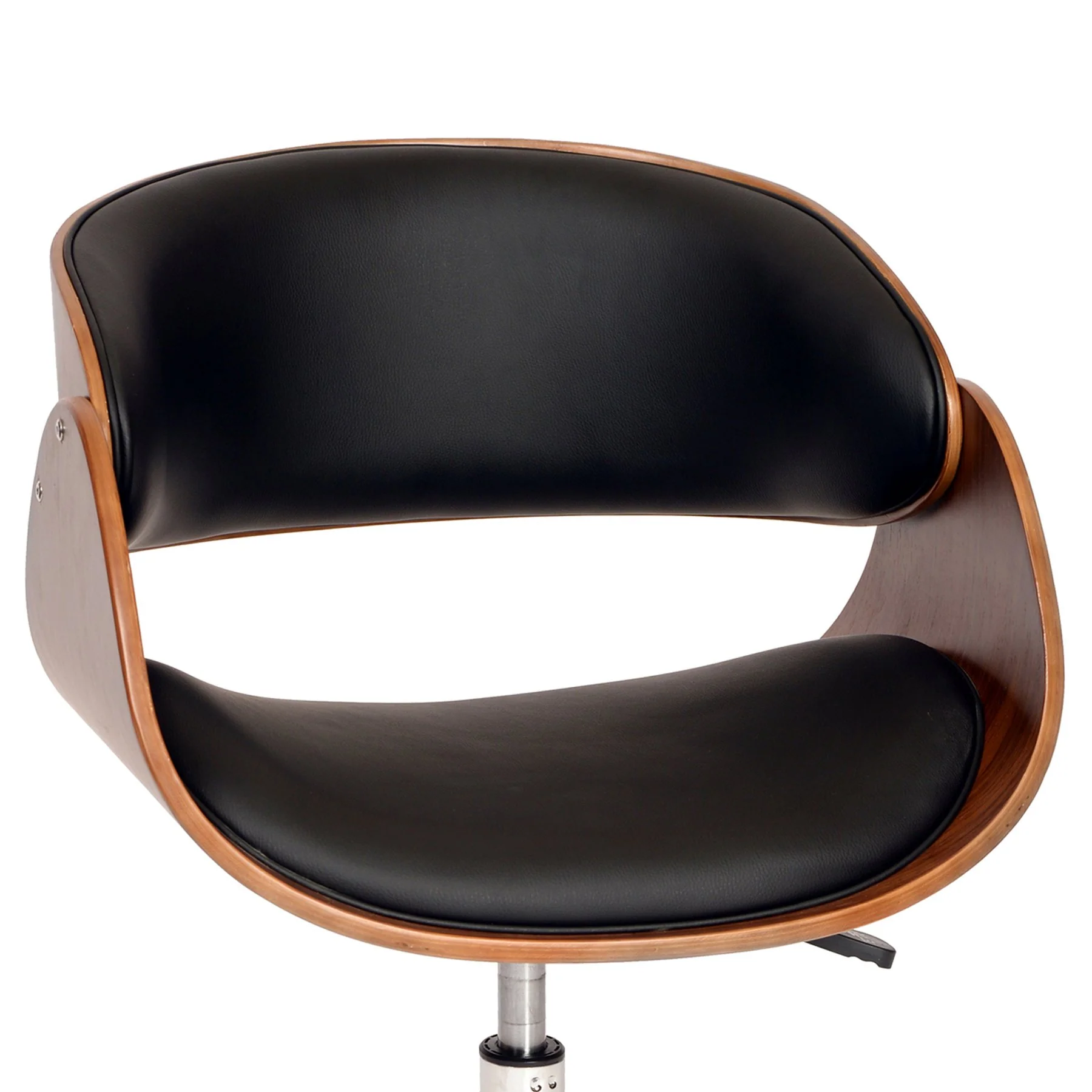 Julian Modern Office Chair In Chrome Finish with Black Faux Leather And Walnut Veneer Back - Image 2