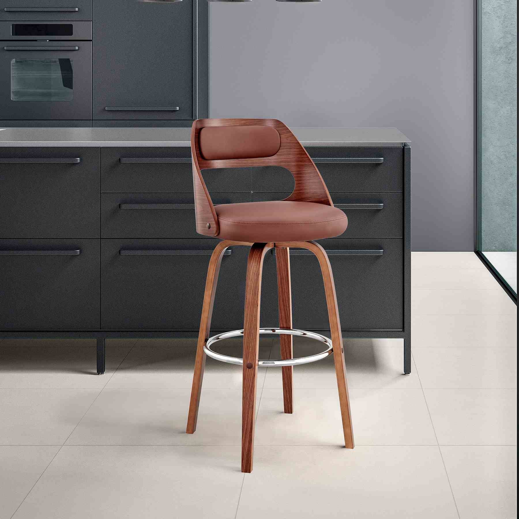 Julius 26" Brown Faux Leather and Walnut Wood Bar Stool - Image 11