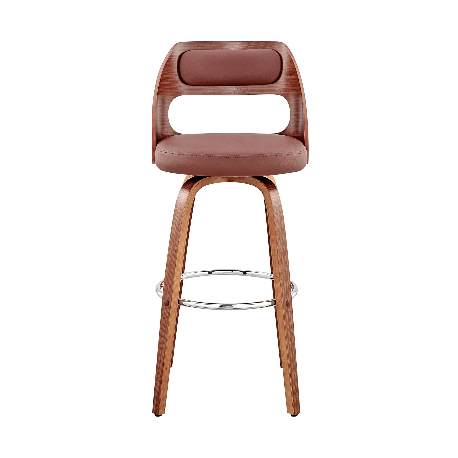 Julius 26" Brown Faux Leather and Walnut Wood Bar Stool - Image 2