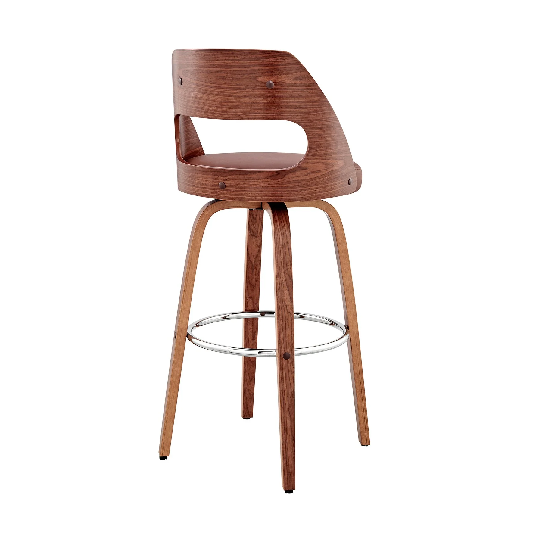 Julius 26" Brown Faux Leather and Walnut Wood Bar Stool - Image 4