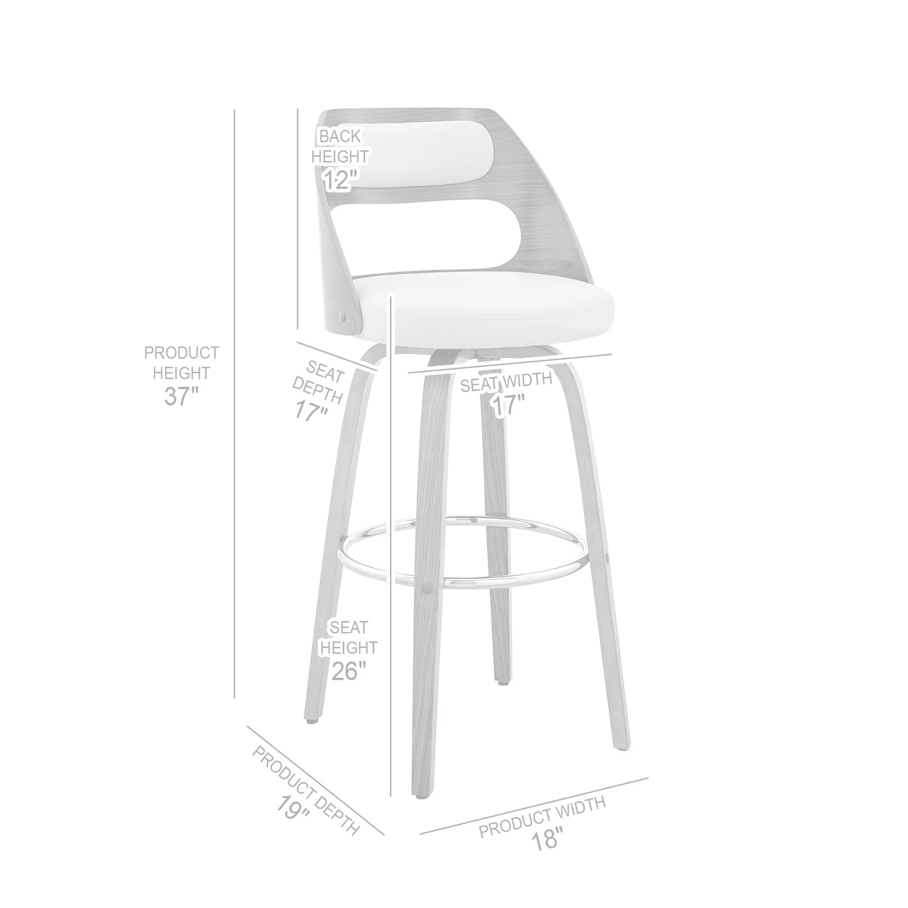 Julius 26" Cream Faux Leather and Walnut Wood Bar Stool - Image 10