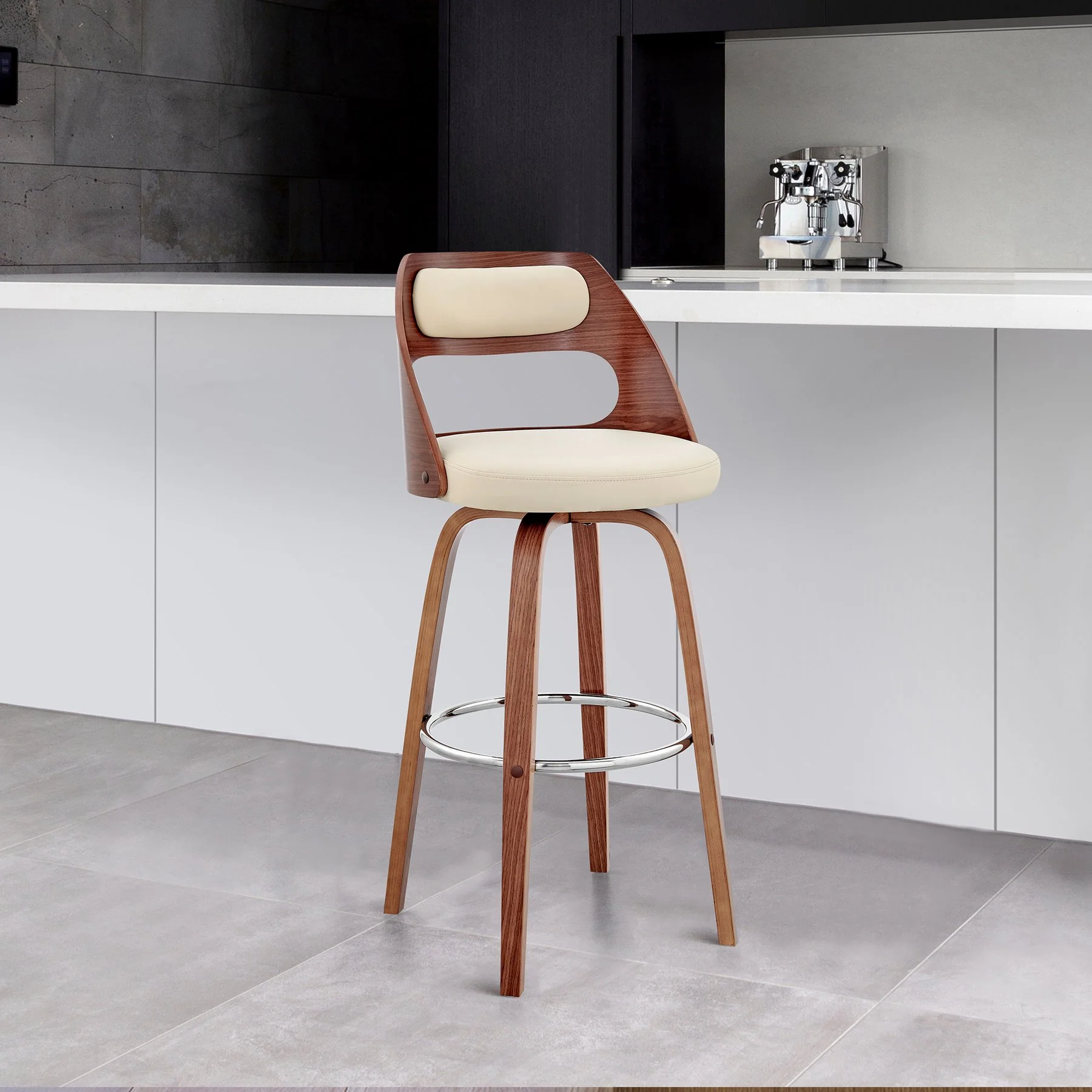 Julius 26" Cream Faux Leather and Walnut Wood Bar Stool - Image 11
