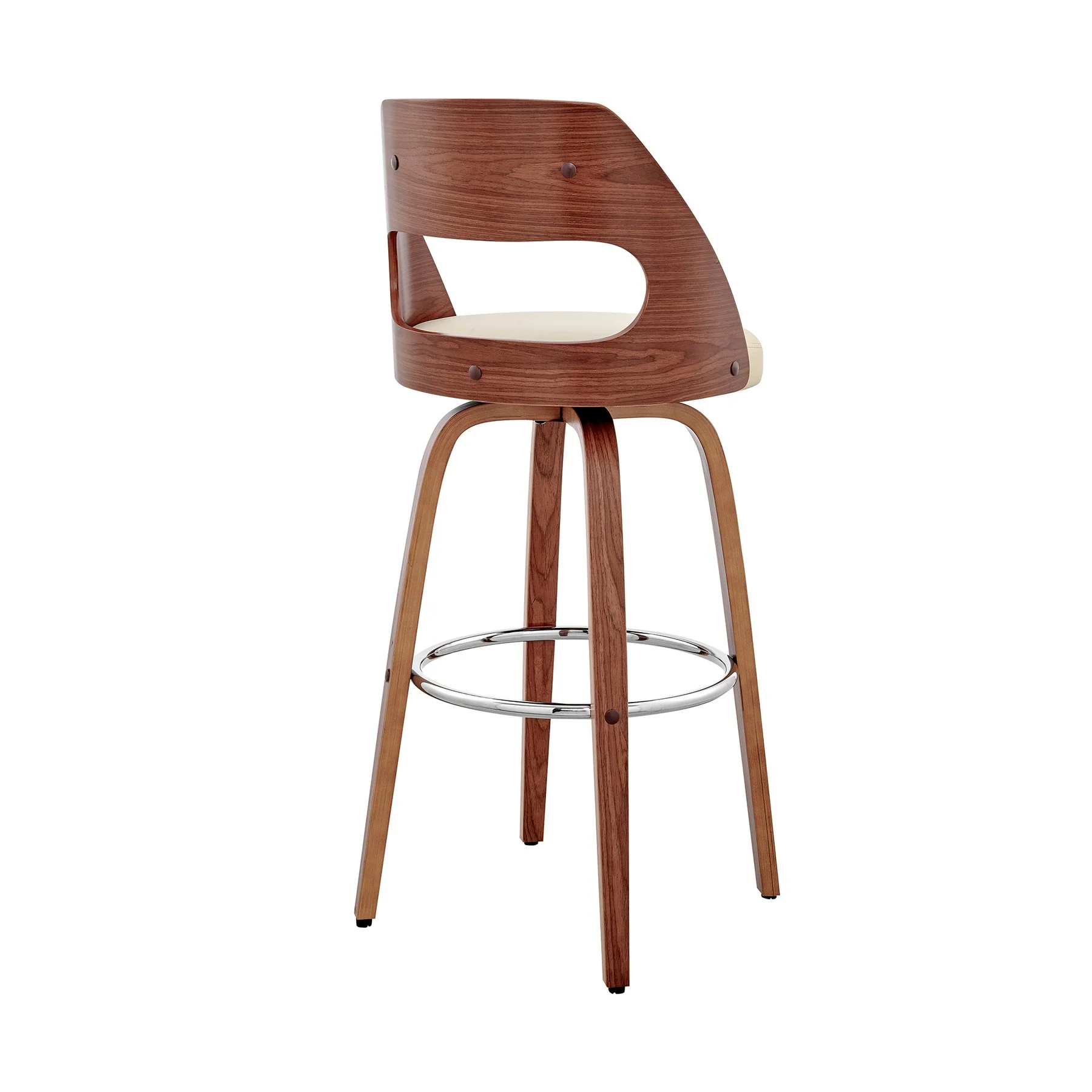 Julius 26" Cream Faux Leather and Walnut Wood Bar Stool - Image 4