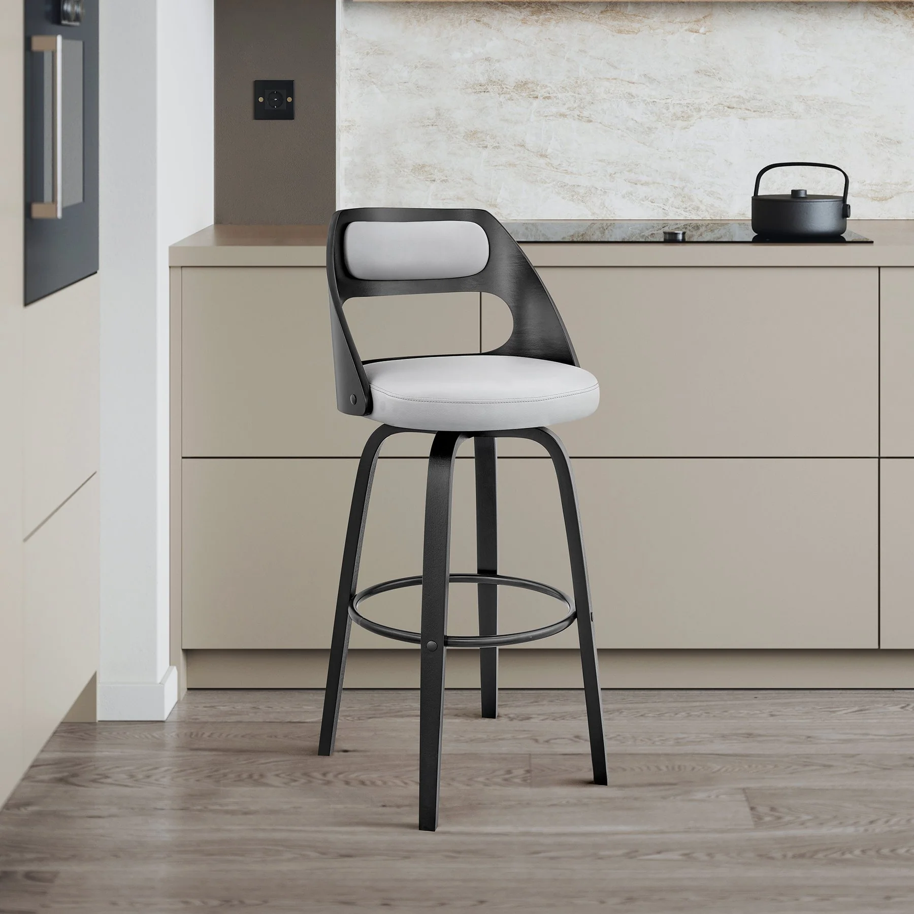 Julius 26" Gray Faux Leather and Black Wood Bar Stool - Image 11