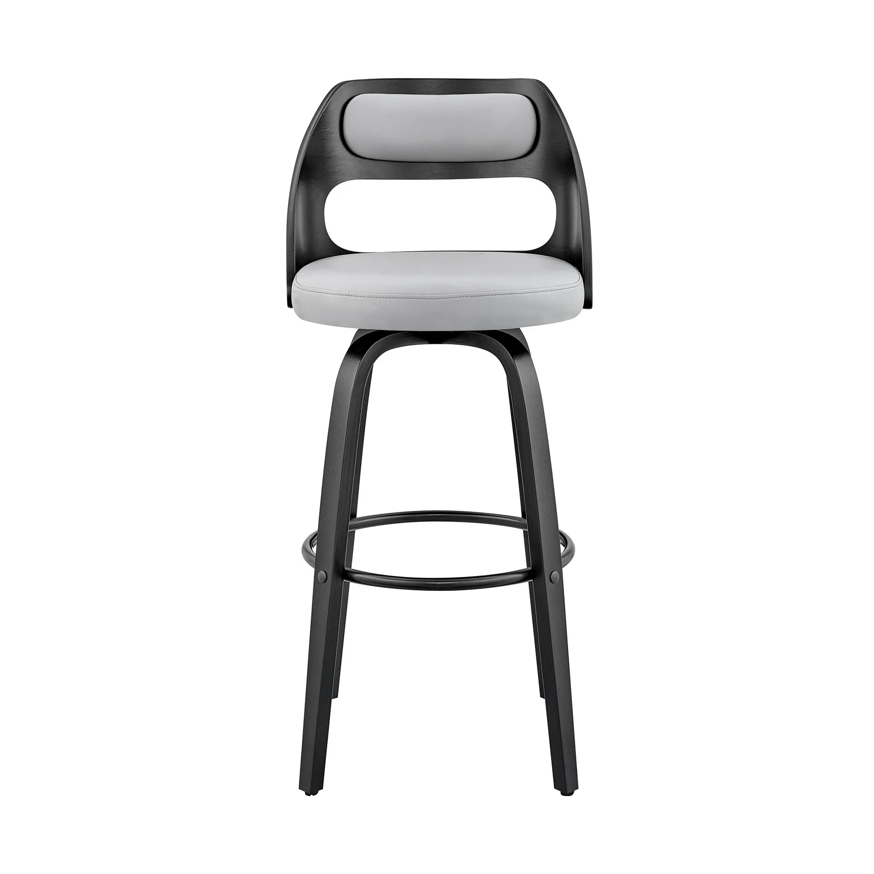 Julius 26" Gray Faux Leather and Black Wood Bar Stool - Image 2