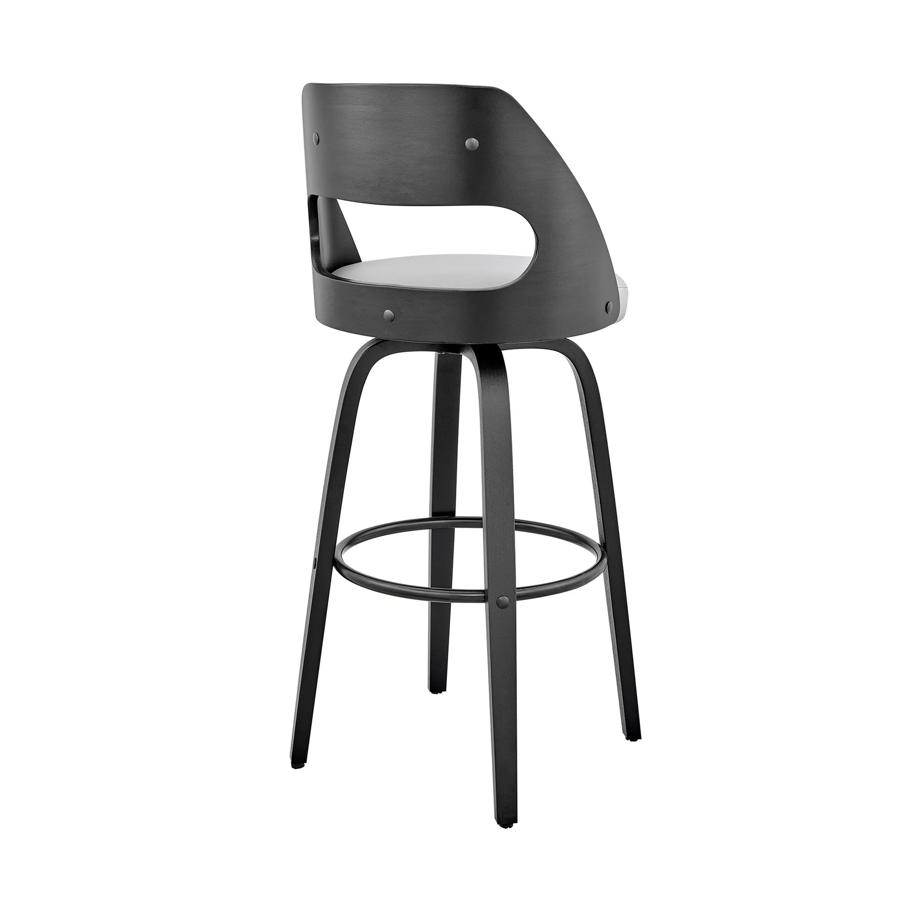 Julius 26" Gray Faux Leather and Black Wood Bar Stool - Image 4