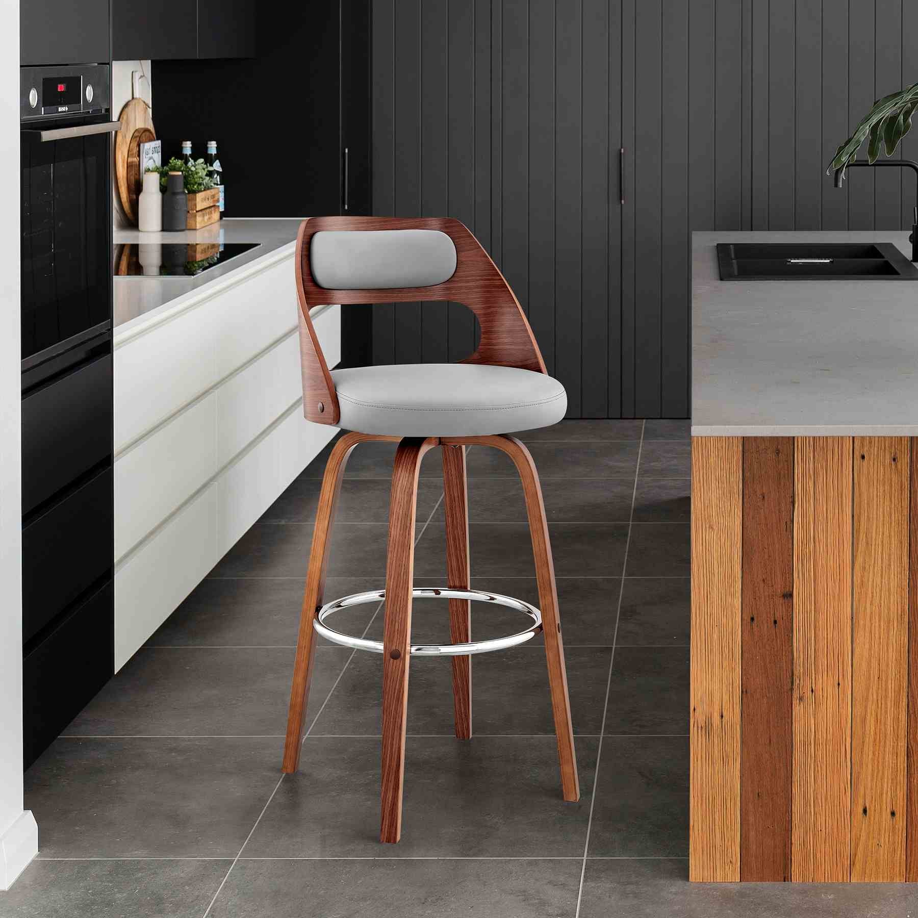 Julius 26" Gray Faux Leather and Walnut Wood Bar Stool - Image 11
