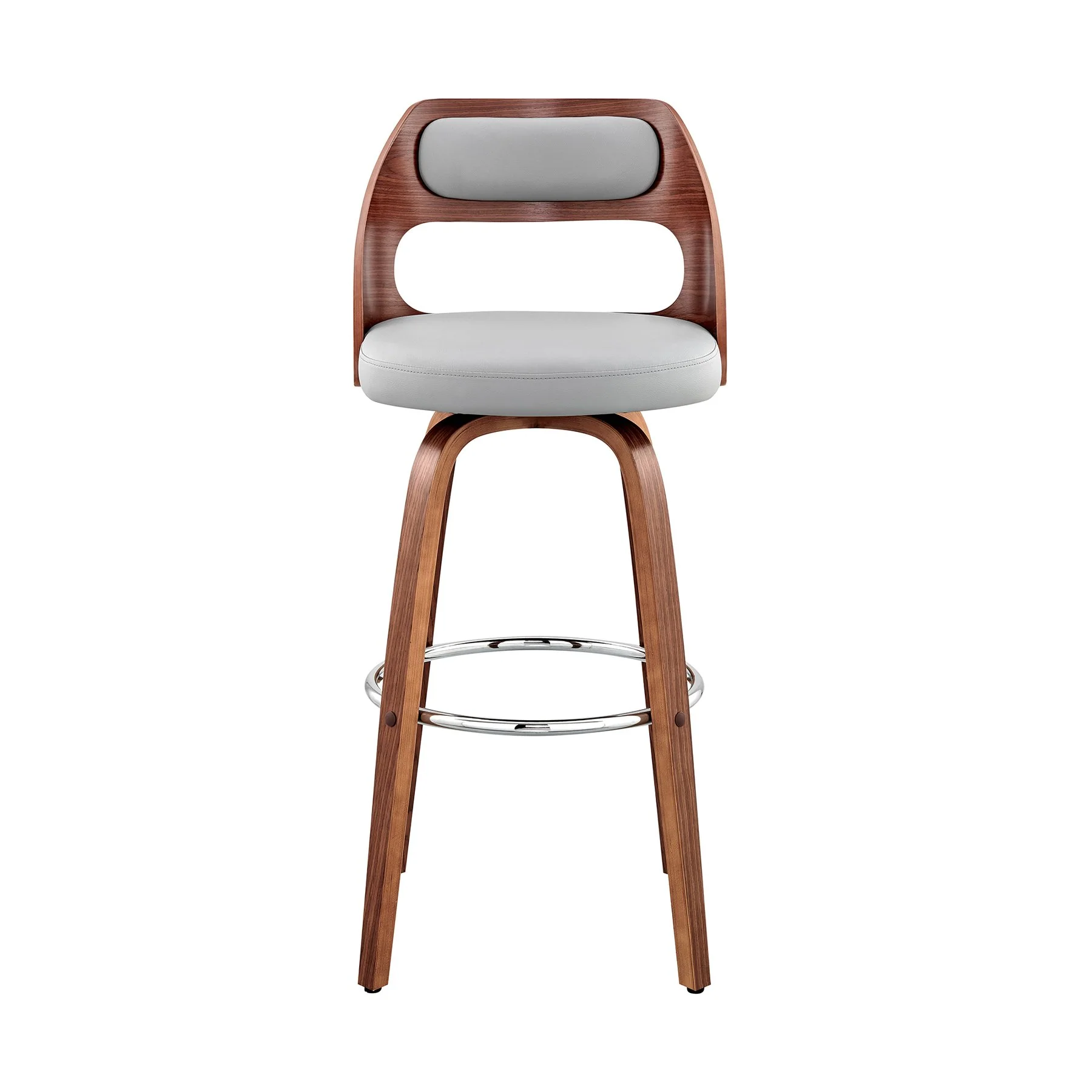 Julius 26" Gray Faux Leather and Walnut Wood Bar Stool - Image 2