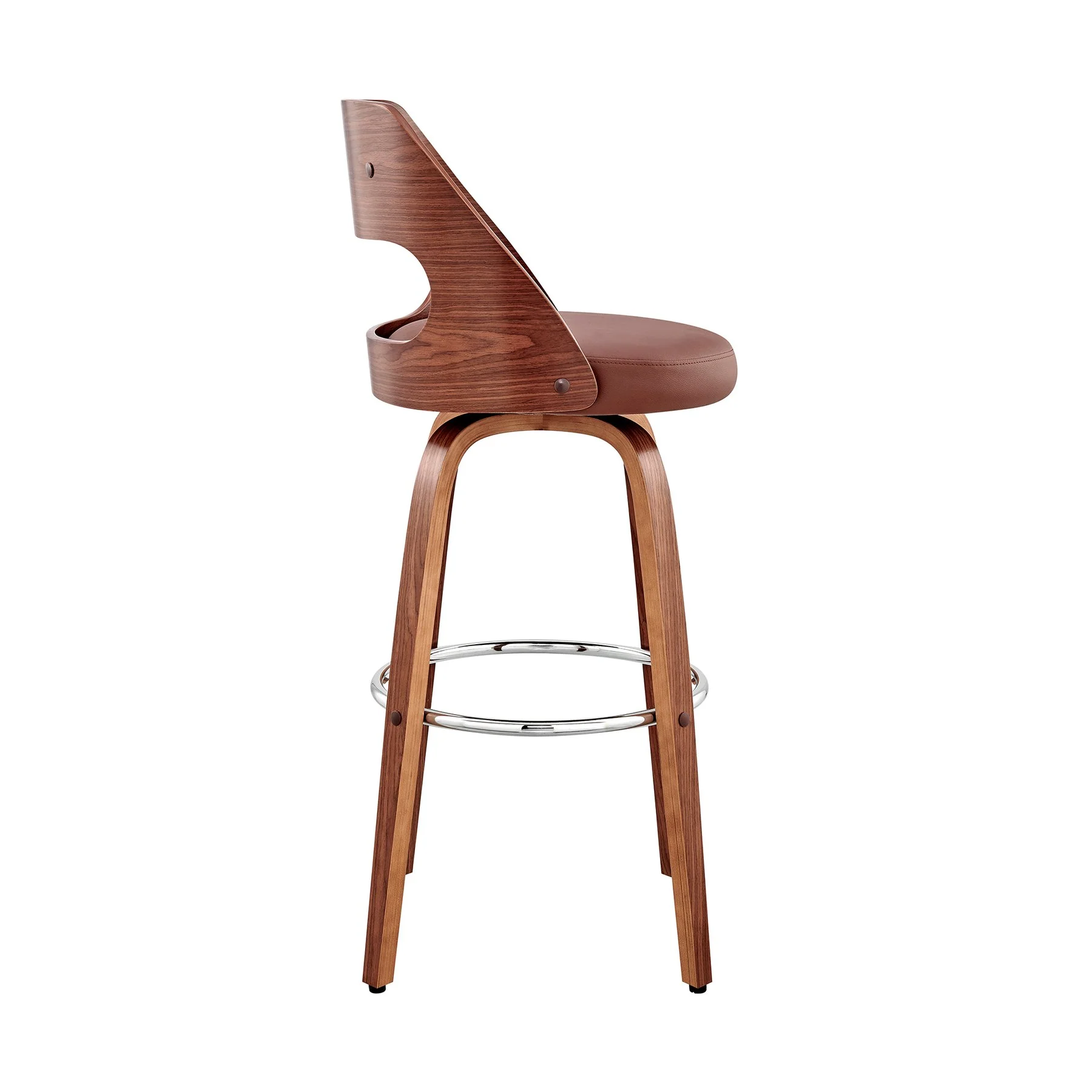Julius 30" Brown Faux Leather and Walnut Wood Bar Stool - Image 3