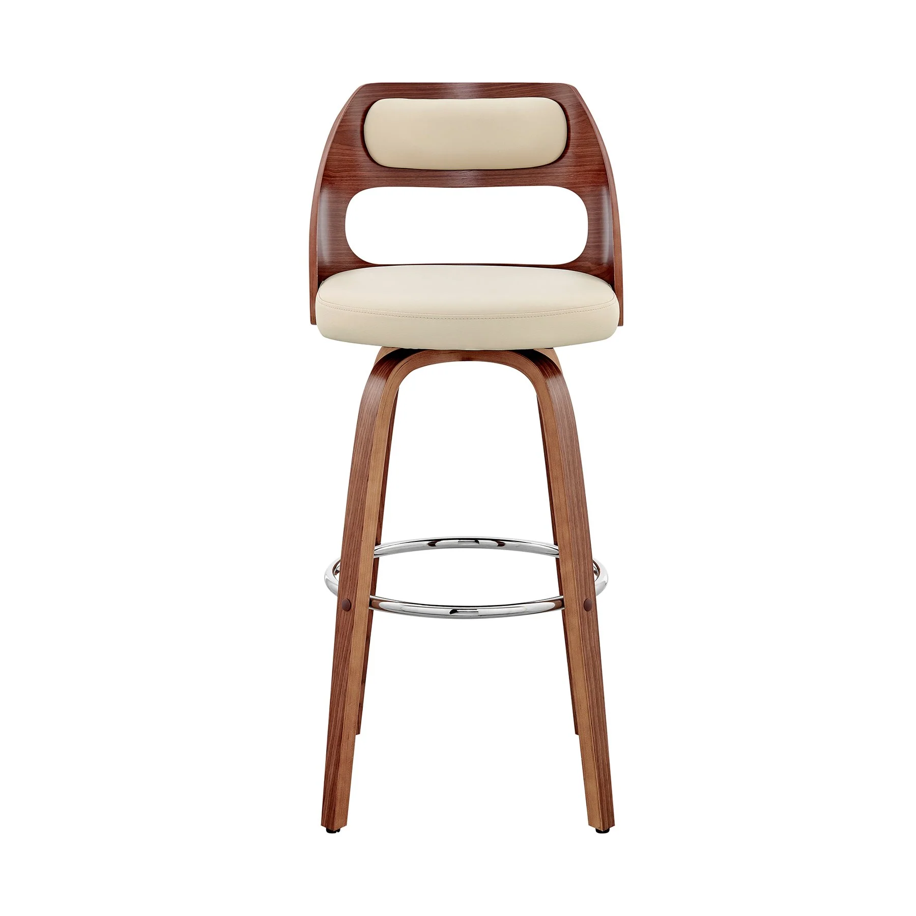 Julius 30" Cream Faux Leather and Walnut Wood Bar Stool - Image 2