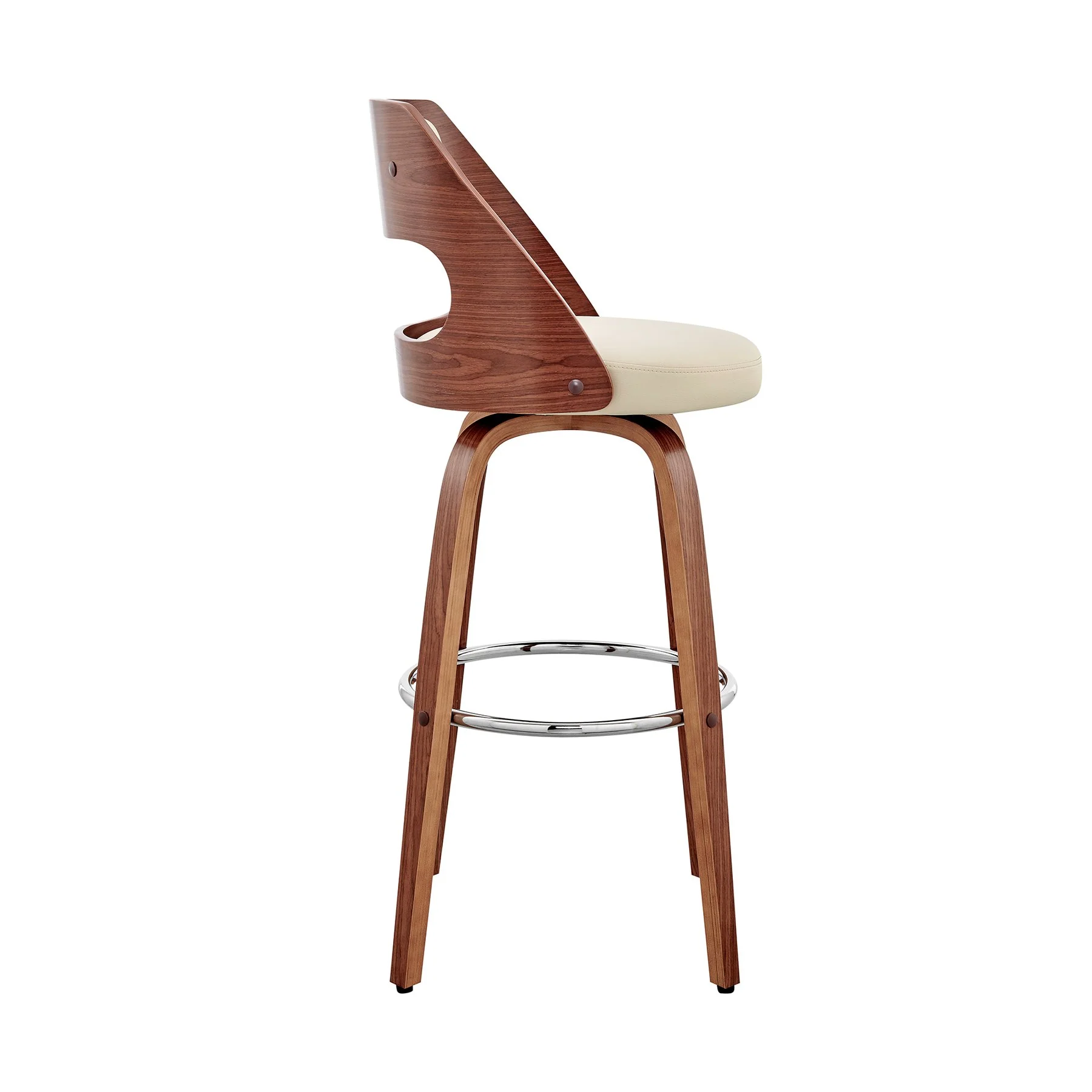 Julius 30" Cream Faux Leather and Walnut Wood Bar Stool - Image 3
