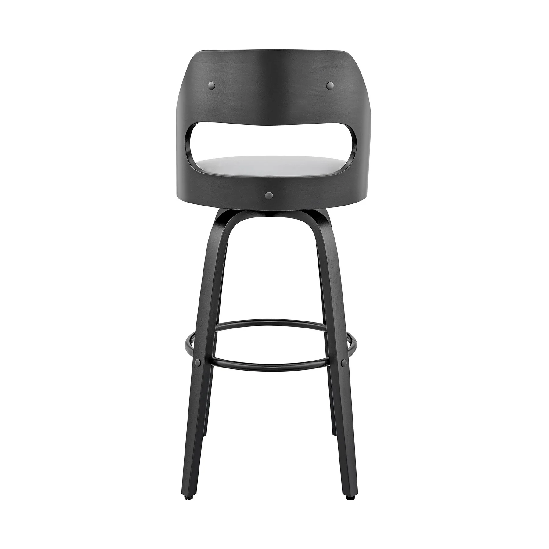Julius 30" Gray Faux Leather and Black Wood Bar Stool - Image 5