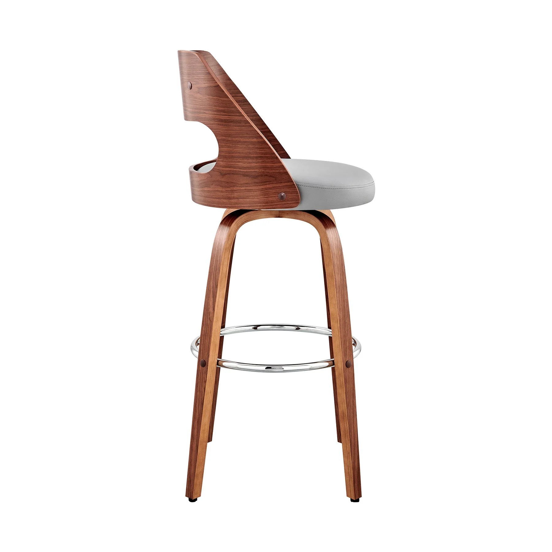 Julius 30" Gray Faux Leather and Walnut Wood Bar Stool - Image 3