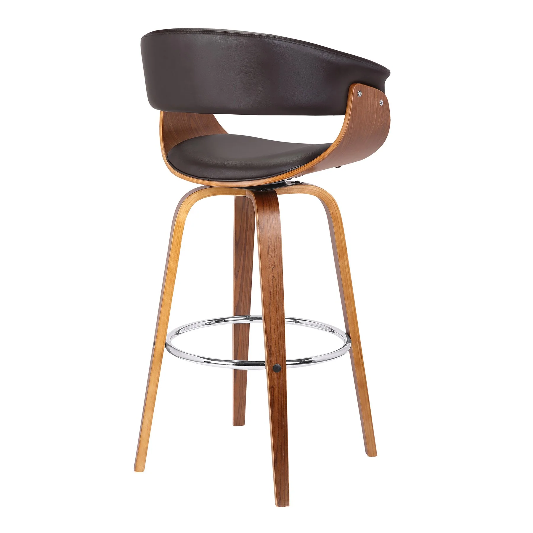 Julyssa 26" Counter Height Swivel Brown Faux Leather and Walnut Wood Bar Stool - Image 3