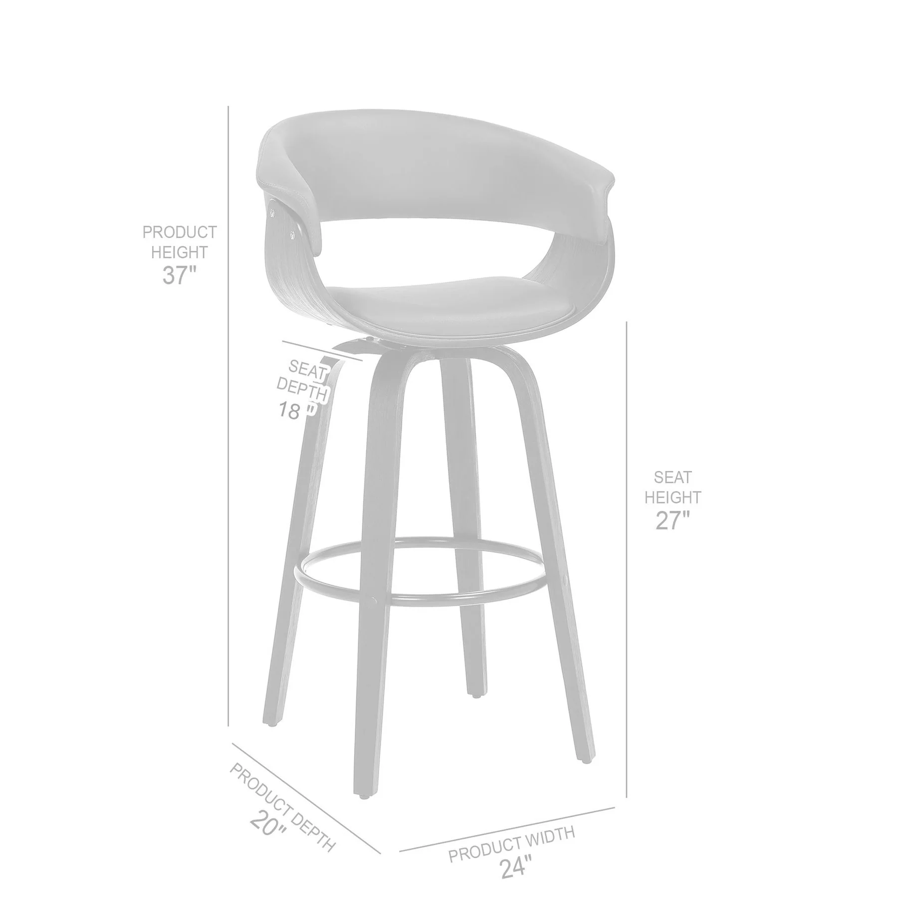Julyssa 26" Counter Height Swivel Brown Faux Leather and Walnut Wood Bar Stool - Image 7