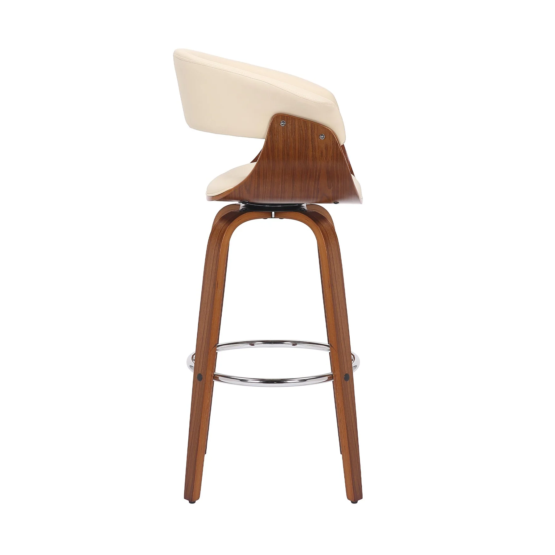 Julyssa 26" Counter Height Swivel Cream Faux Leather and Walnut Wood Bar Stool - Image 3