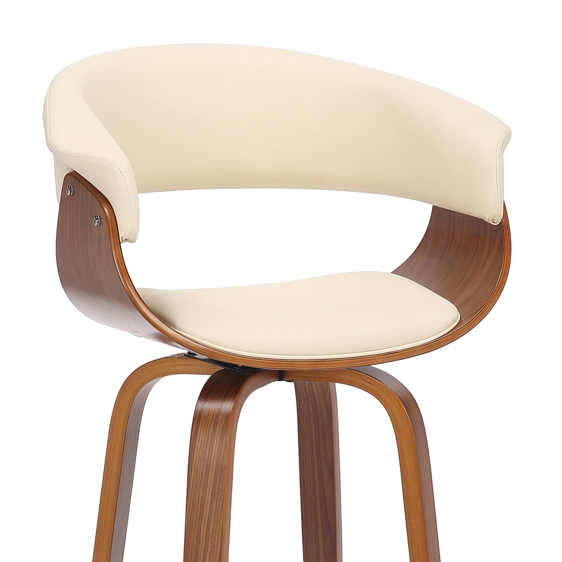 Julyssa 26" Counter Height Swivel Cream Faux Leather and Walnut Wood Bar Stool - Image 6