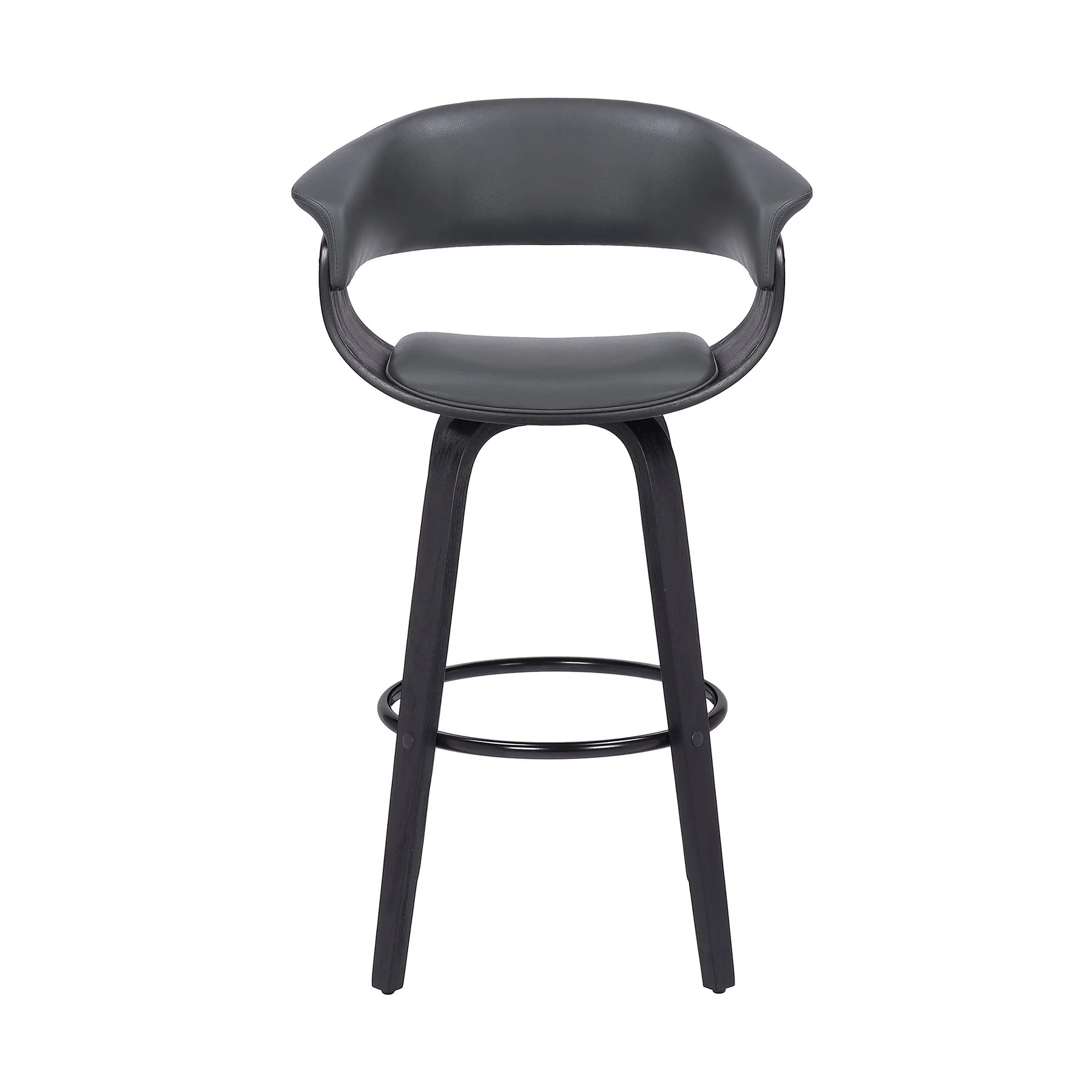 Julyssa 26" Counter Height Swivel Gray Faux Leather and Black Wood Bar Stool - Image 2