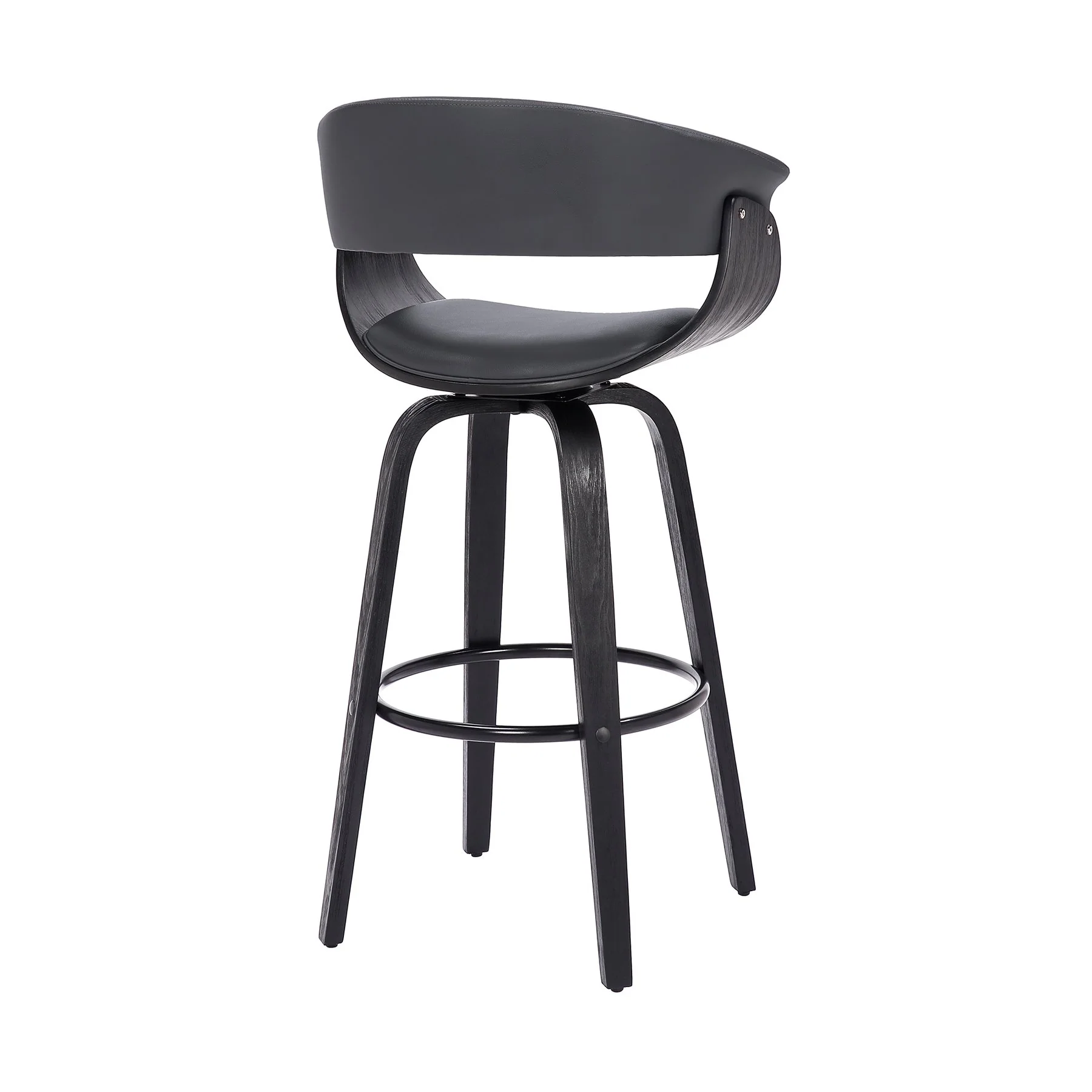 Julyssa 26" Counter Height Swivel Gray Faux Leather and Black Wood Bar Stool - Image 4