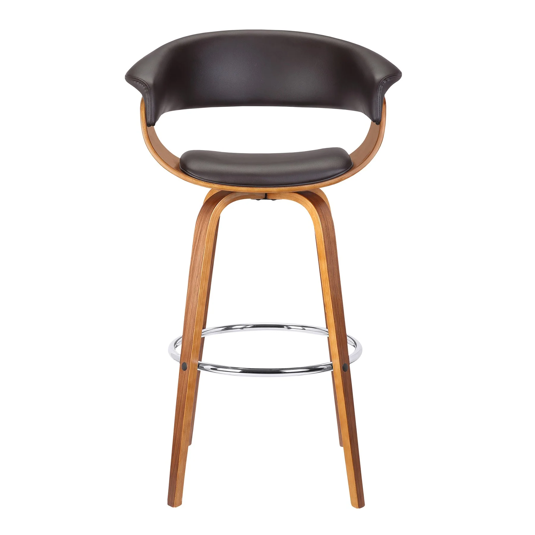 Julyssa 30" Bar Height Swivel Brown Faux Leather and Walnut Wood Bar Stool - Image 2