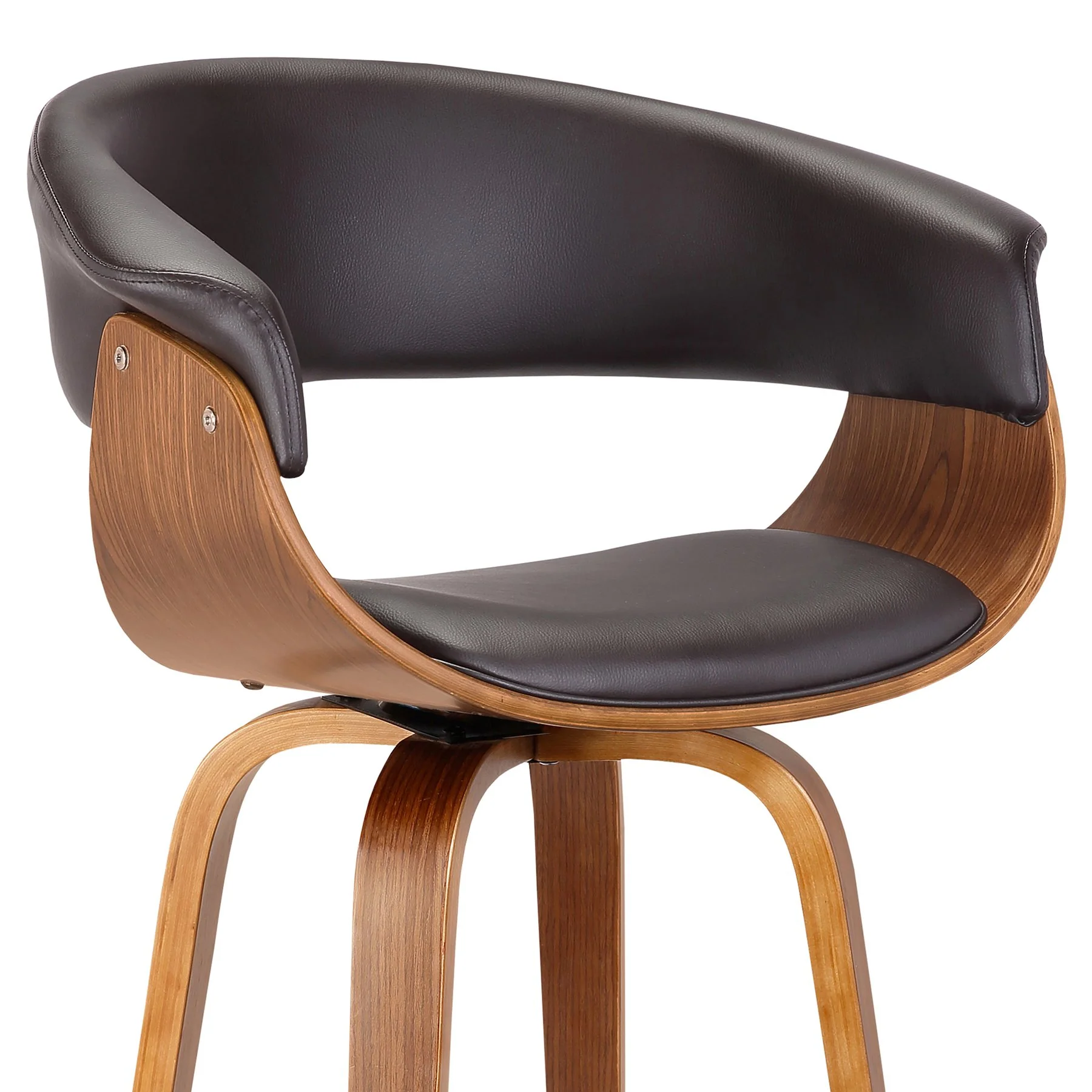 Julyssa 30" Bar Height Swivel Brown Faux Leather and Walnut Wood Bar Stool - Image 4