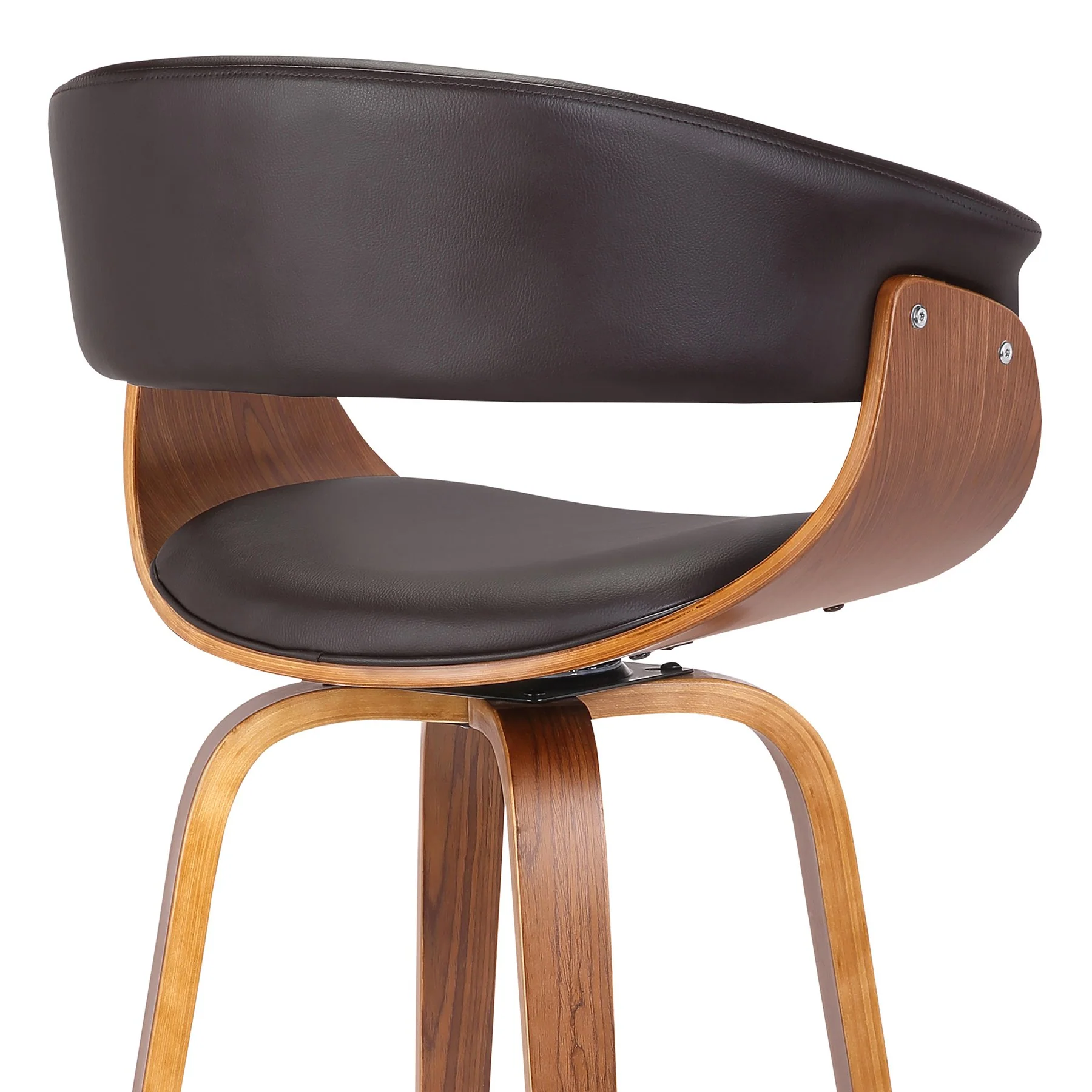 Julyssa 30" Bar Height Swivel Brown Faux Leather and Walnut Wood Bar Stool - Image 5