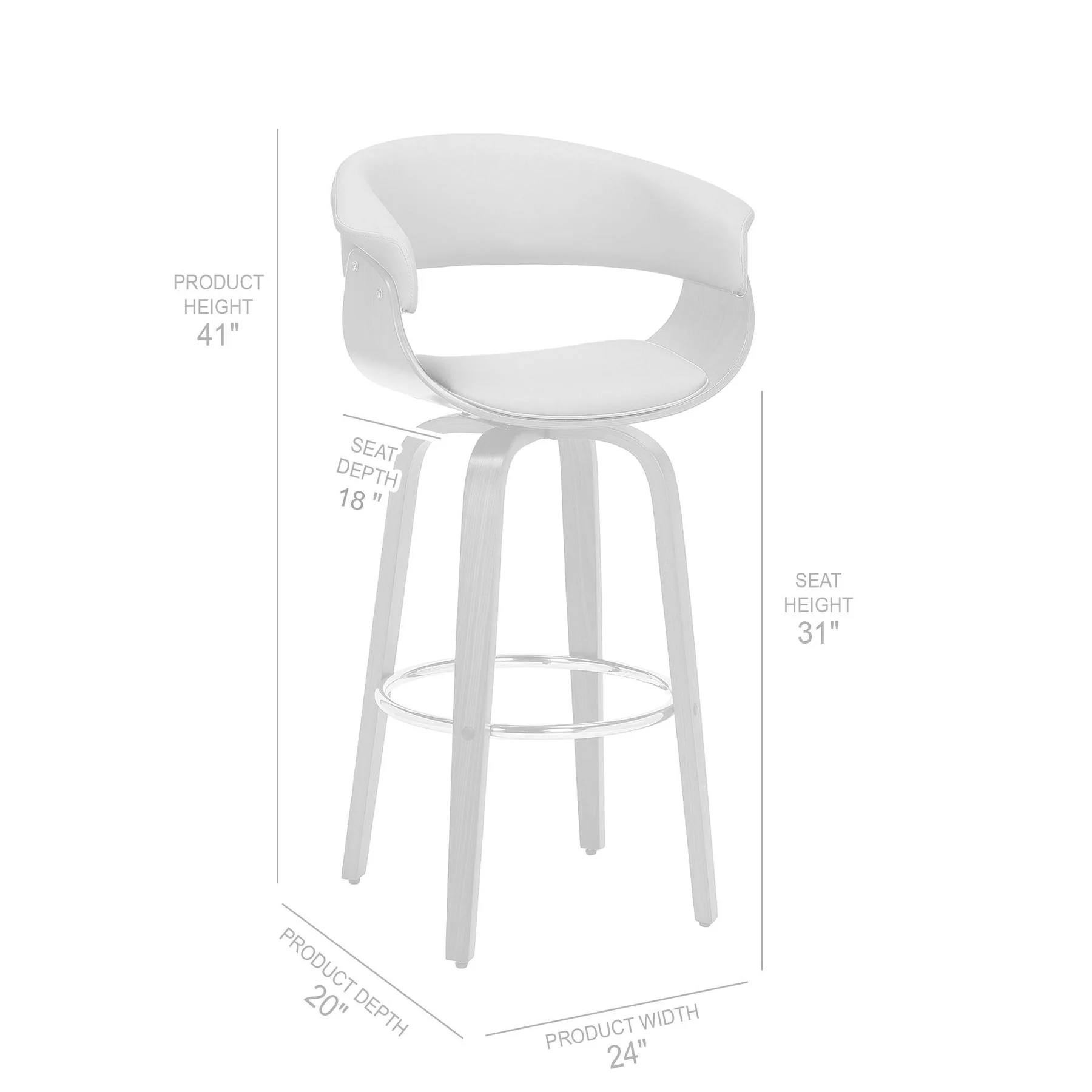 Julyssa 30" Bar Height Swivel Brown Faux Leather and Walnut Wood Bar Stool - Image 7