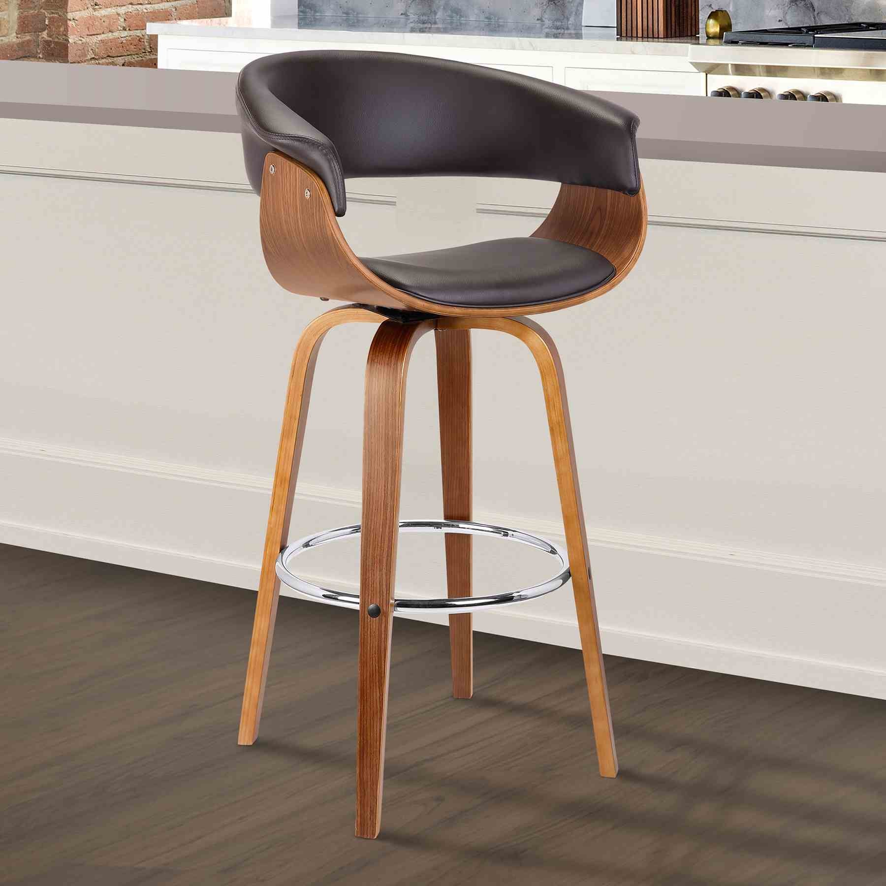 Julyssa 30" Bar Height Swivel Brown Faux Leather and Walnut Wood Bar Stool - Image 8