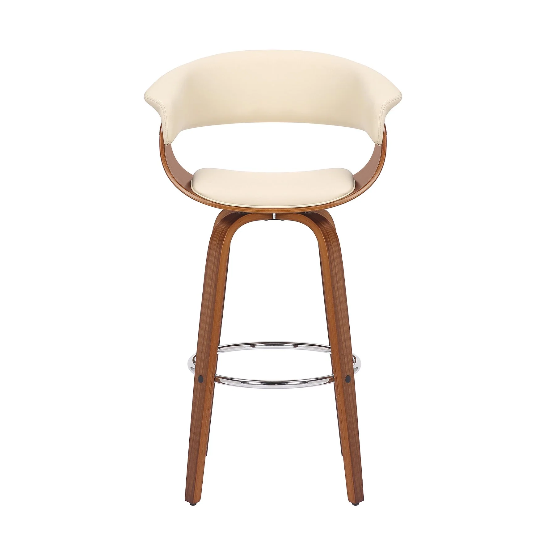 Julyssa 30" Bar Height Swivel Cream Faux Leather and Walnut Wood Bar Stool - Image 2
