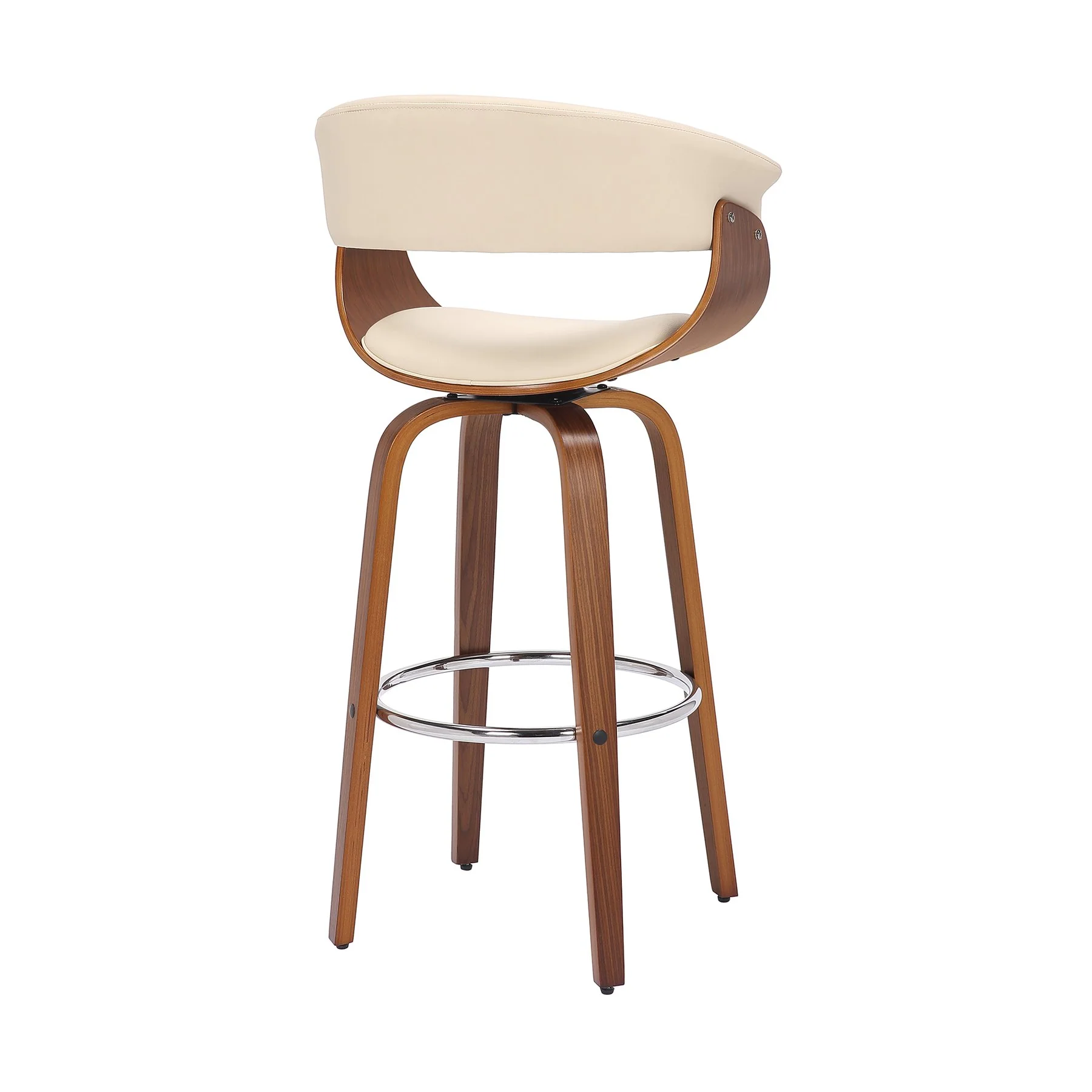 Julyssa 30" Bar Height Swivel Cream Faux Leather and Walnut Wood Bar Stool - Image 4
