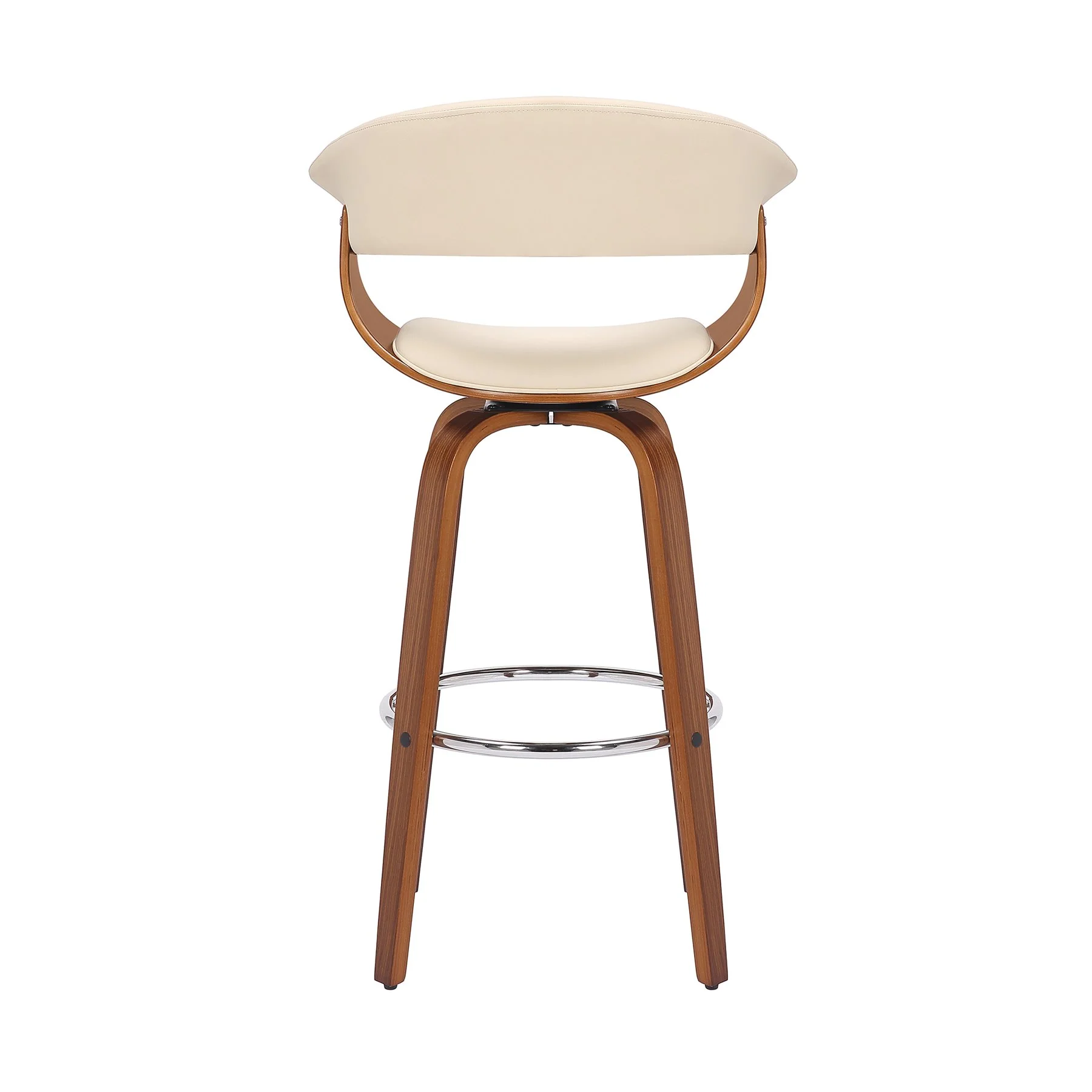 Julyssa 30" Bar Height Swivel Cream Faux Leather and Walnut Wood Bar Stool - Image 5
