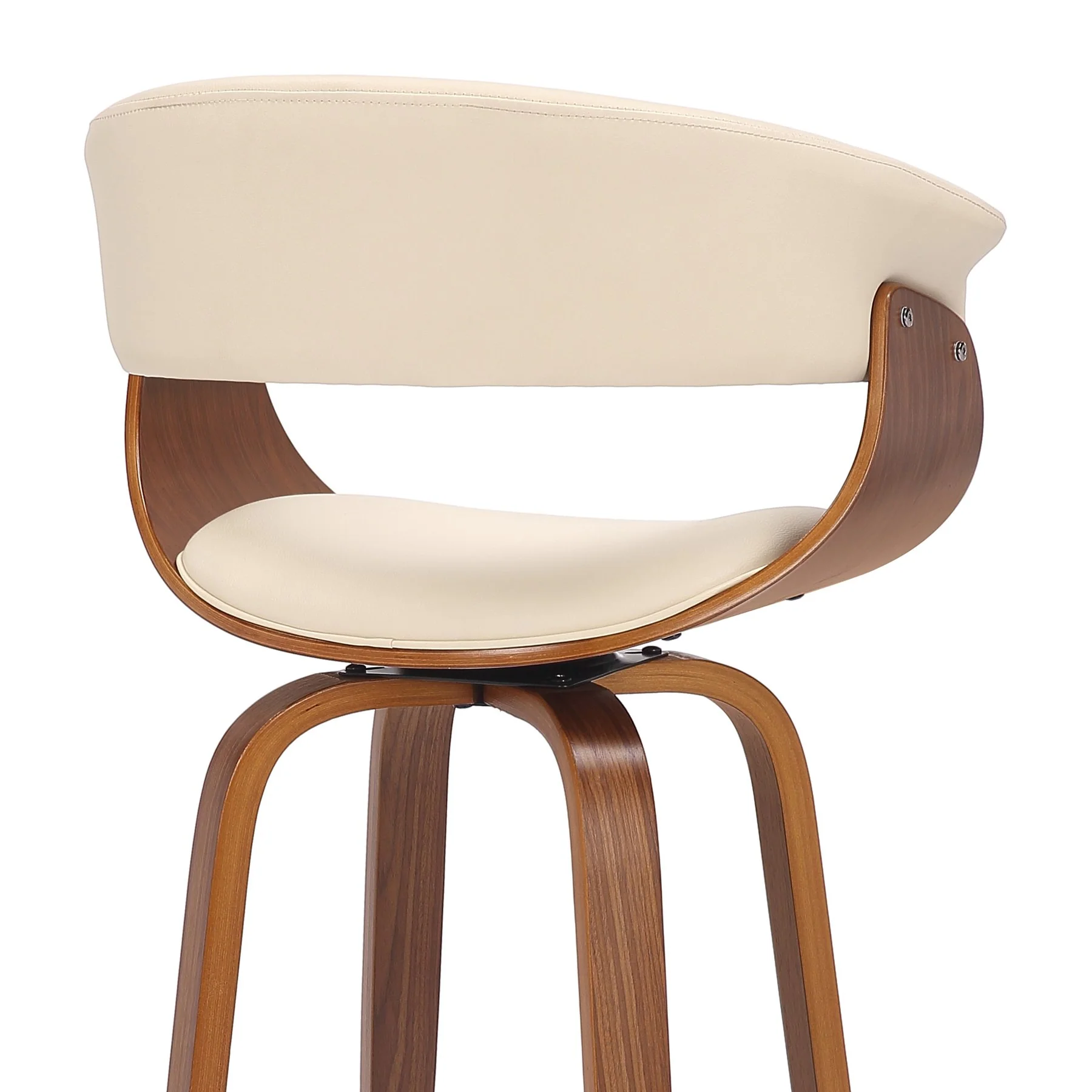 Julyssa 30" Bar Height Swivel Cream Faux Leather and Walnut Wood Bar Stool - Image 7