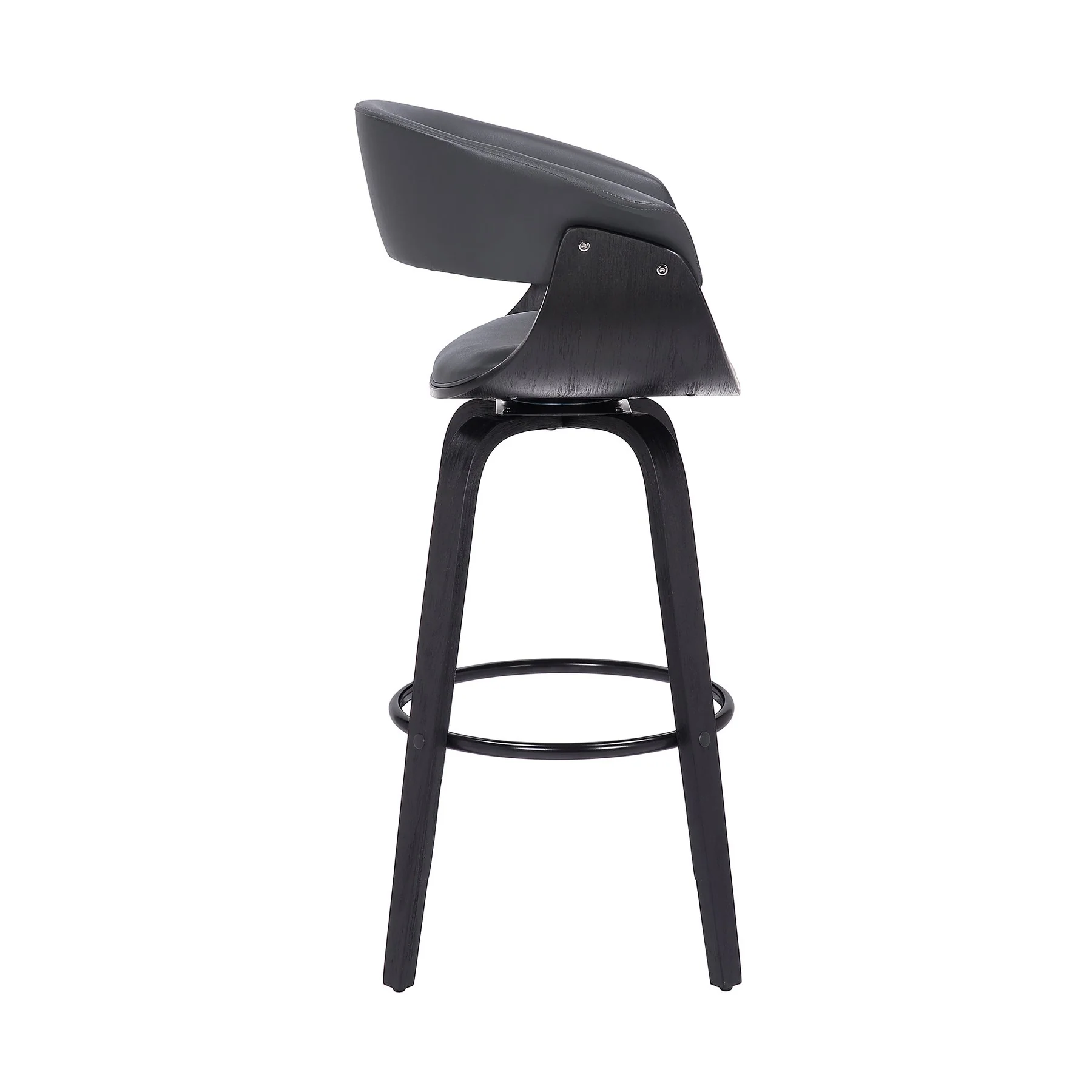 Julyssa 30" Bar Height Swivel Gray Faux Leather and Black Wood Bar Stool - Image 3
