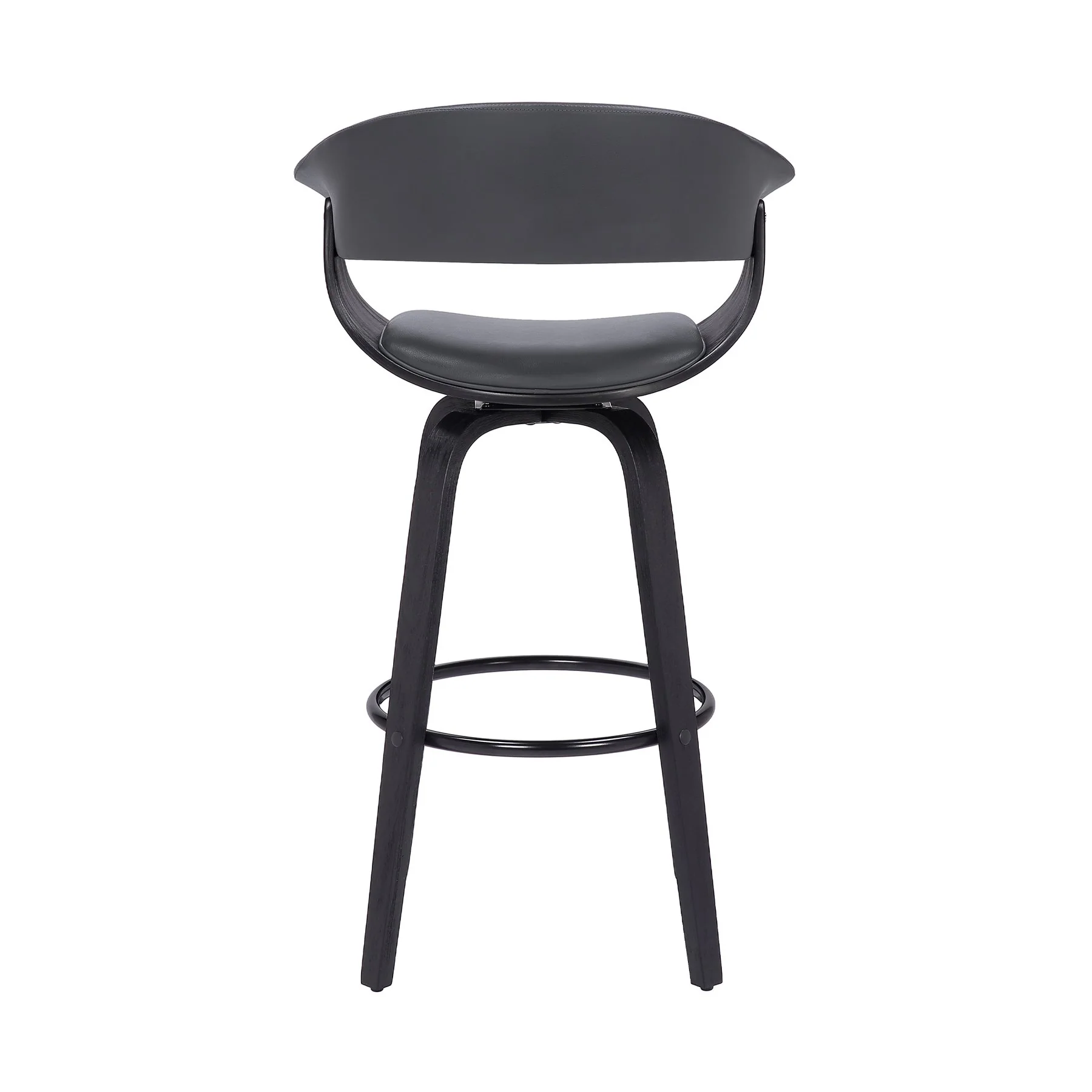 Julyssa 30" Bar Height Swivel Gray Faux Leather and Black Wood Bar Stool - Image 5