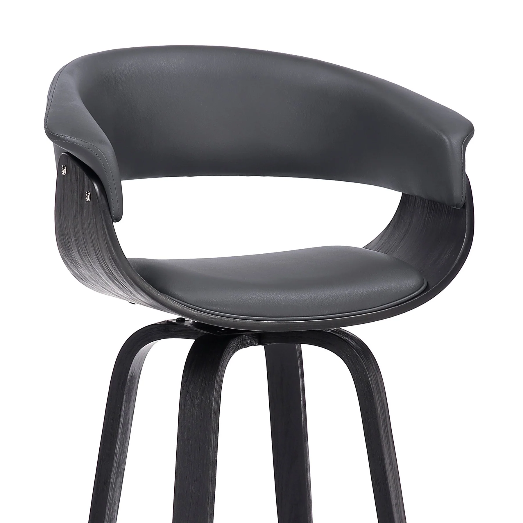 Julyssa 30" Bar Height Swivel Gray Faux Leather and Black Wood Bar Stool - Image 6