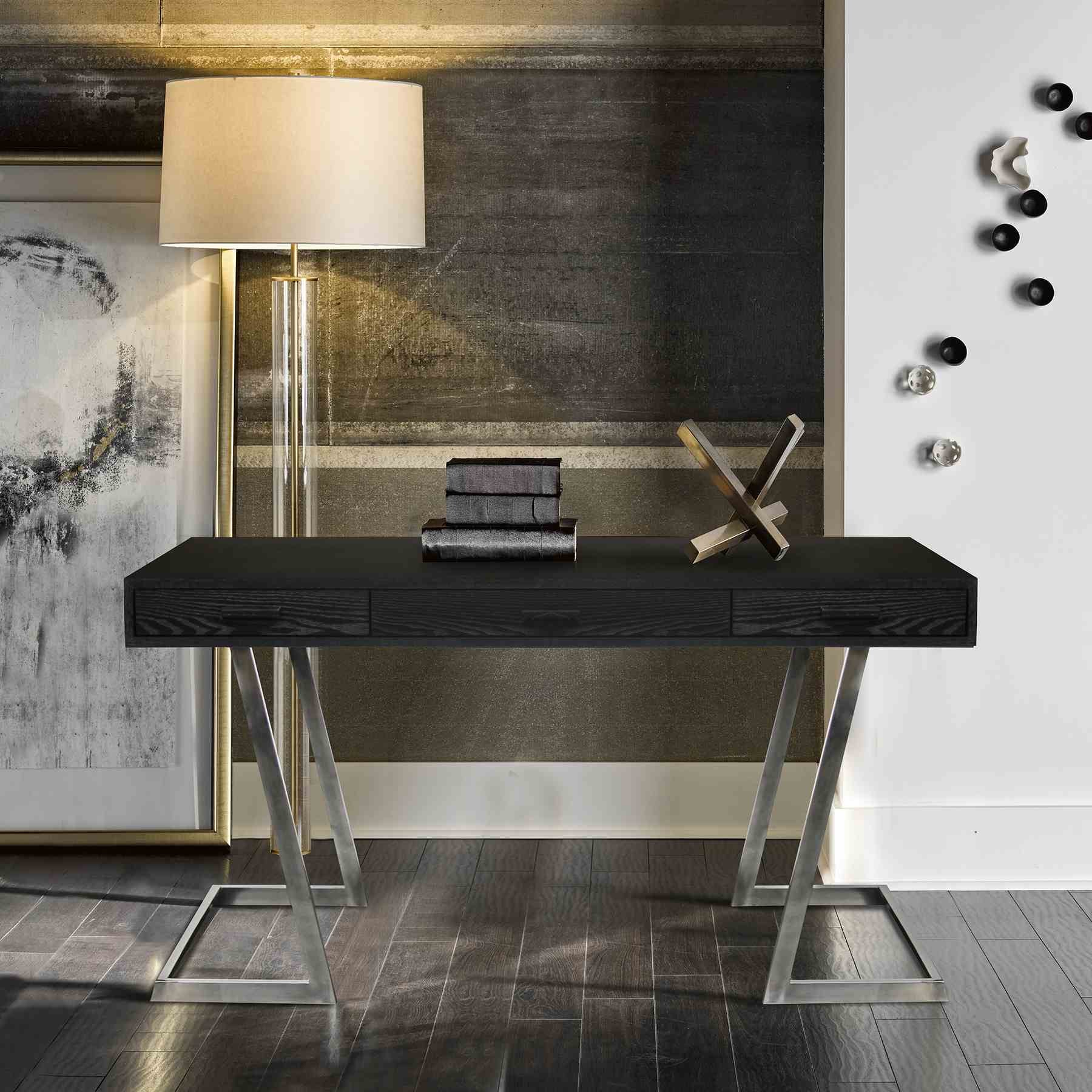 Juniper Contemporary Desk with Polished Stainless Steel Finish and Black Top - Image 3