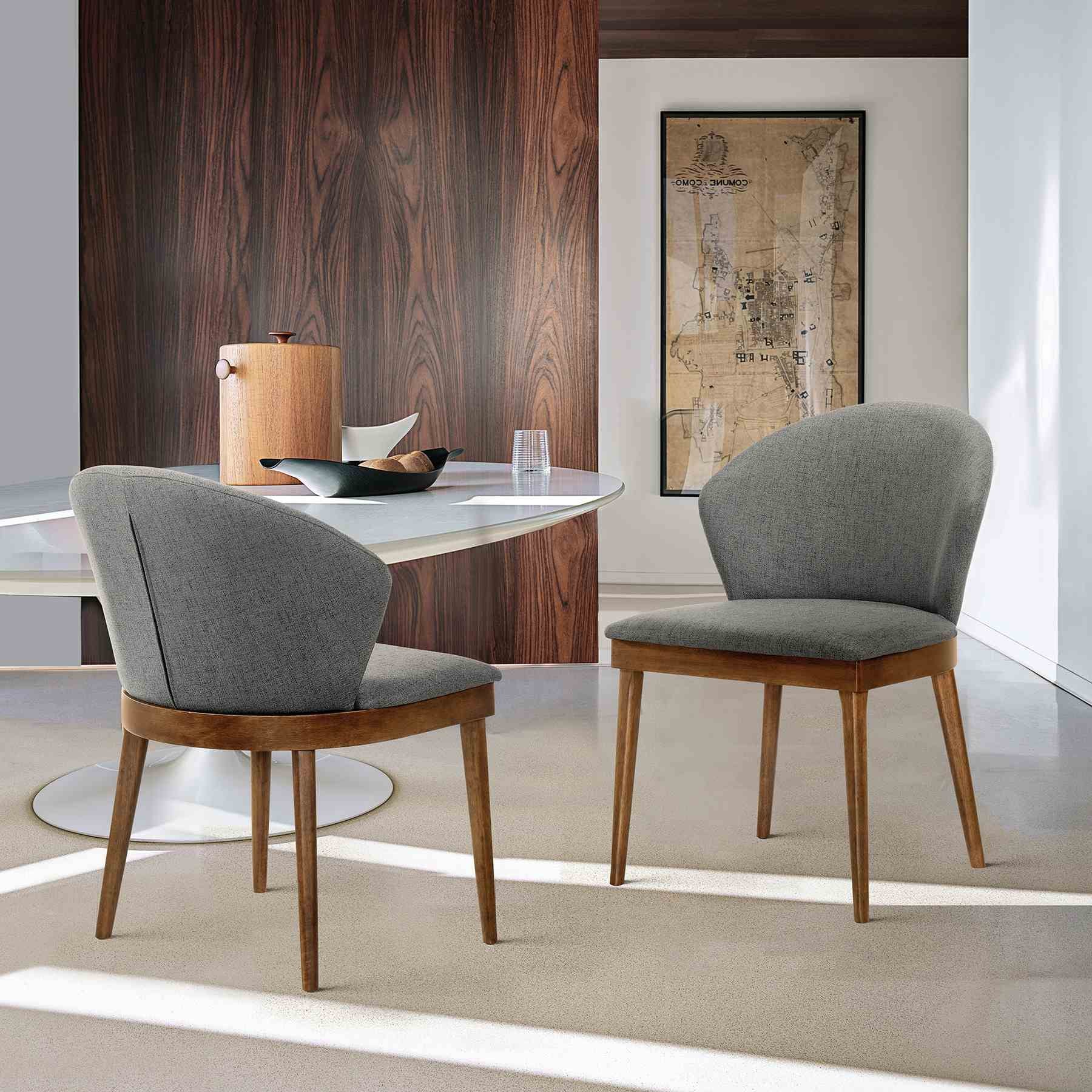 Juno Charcoal Fabric and Walnut Wood Dining Side Chairs - Set of 2 - Image 8