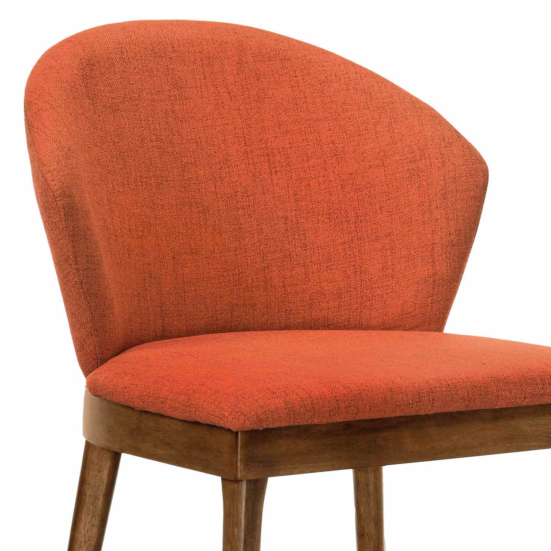 Juno Orange Fabric and Walnut Wood Dining Side Chairs - Set of 2 - Image 5