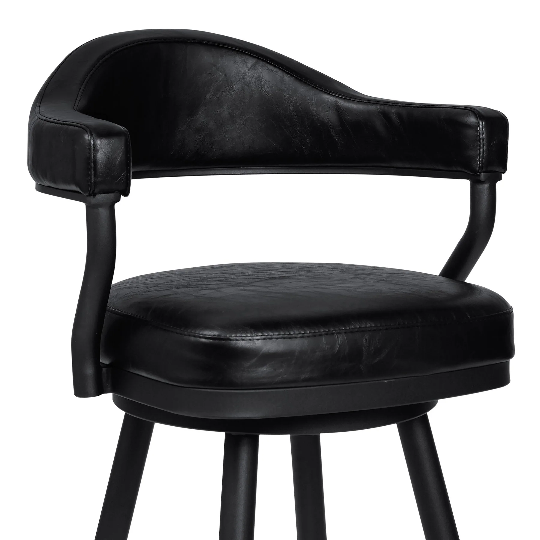 Justin 26" Counter Height Swivel Vintage Black Faux Leather Bar Stool with Black Metal Legs - Image 3