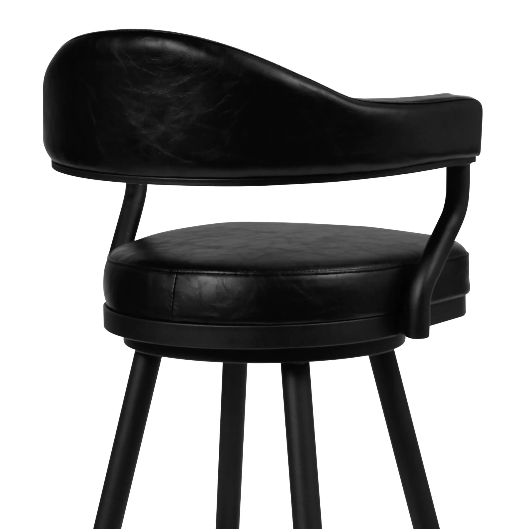 Justin 26" Counter Height Swivel Vintage Black Faux Leather Bar Stool with Black Metal Legs - Image 4