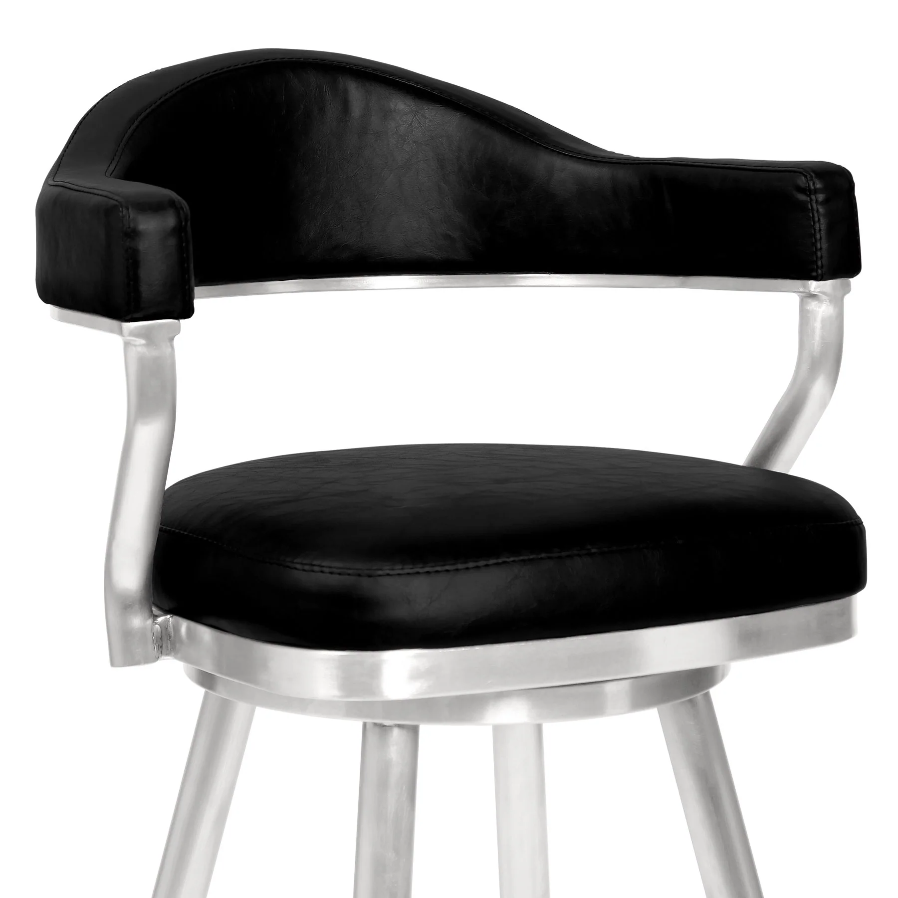Justin 26" Counter Height Swivel Vintage Black Faux Leather Bar Stool with Brushed Stainless Steel Legs - Image 3