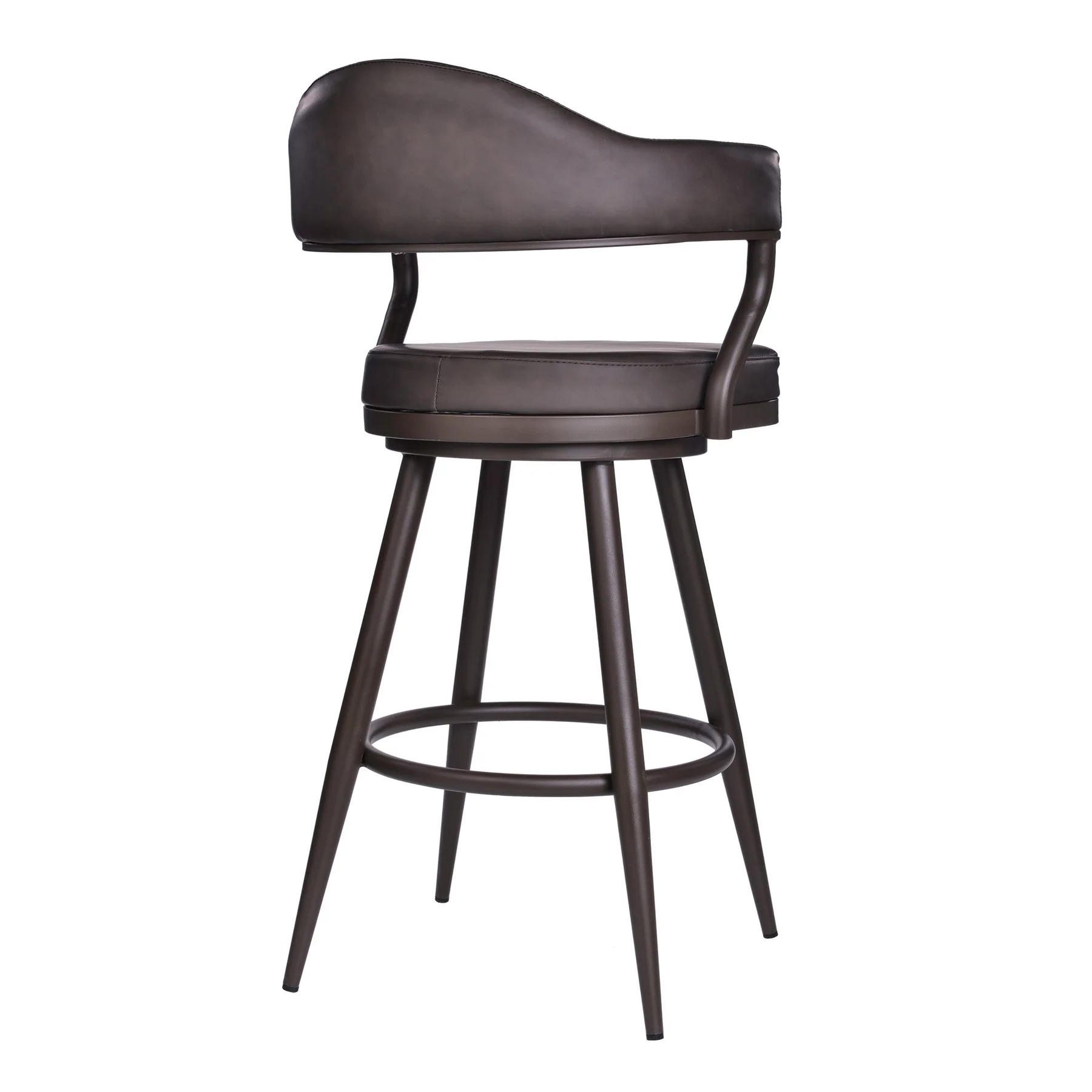 Justin 26" Counter Height Swivel Vintage Brown Faux Leather Bar Stool with Brown Metal Legs - Image 3