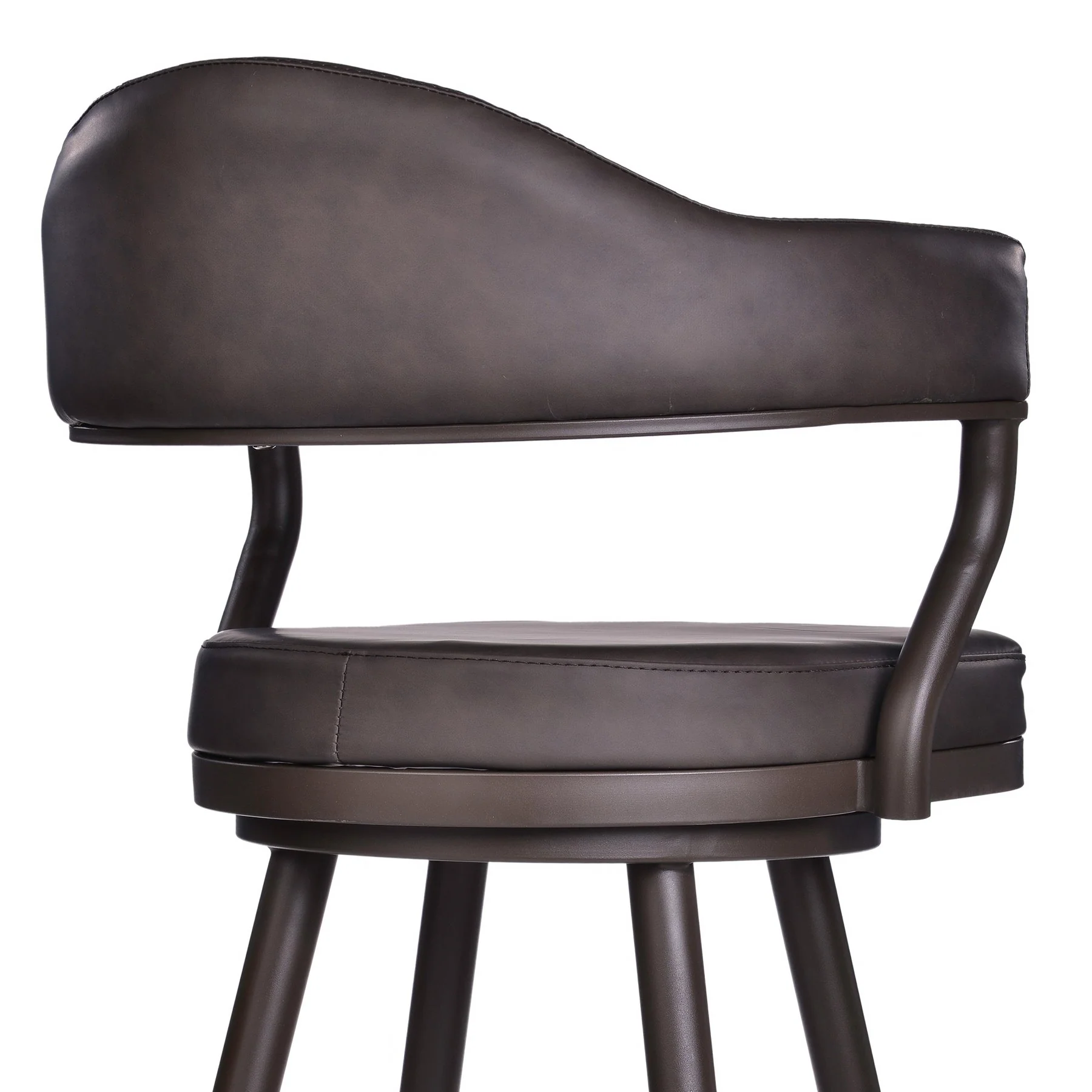 Justin 26" Counter Height Swivel Vintage Brown Faux Leather Bar Stool with Brown Metal Legs - Image 5