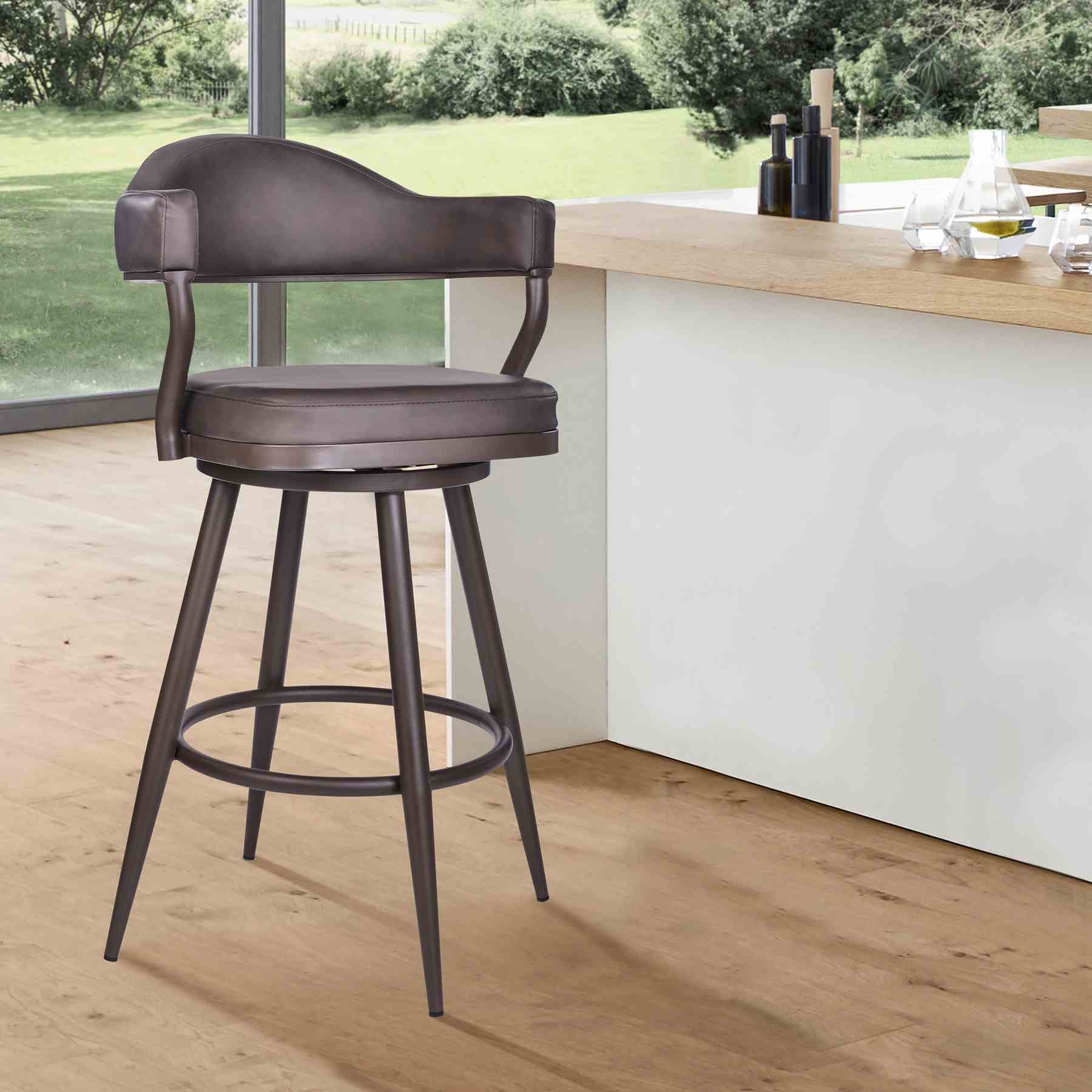 Justin 26" Counter Height Swivel Vintage Brown Faux Leather Bar Stool with Brown Metal Legs - Image 8