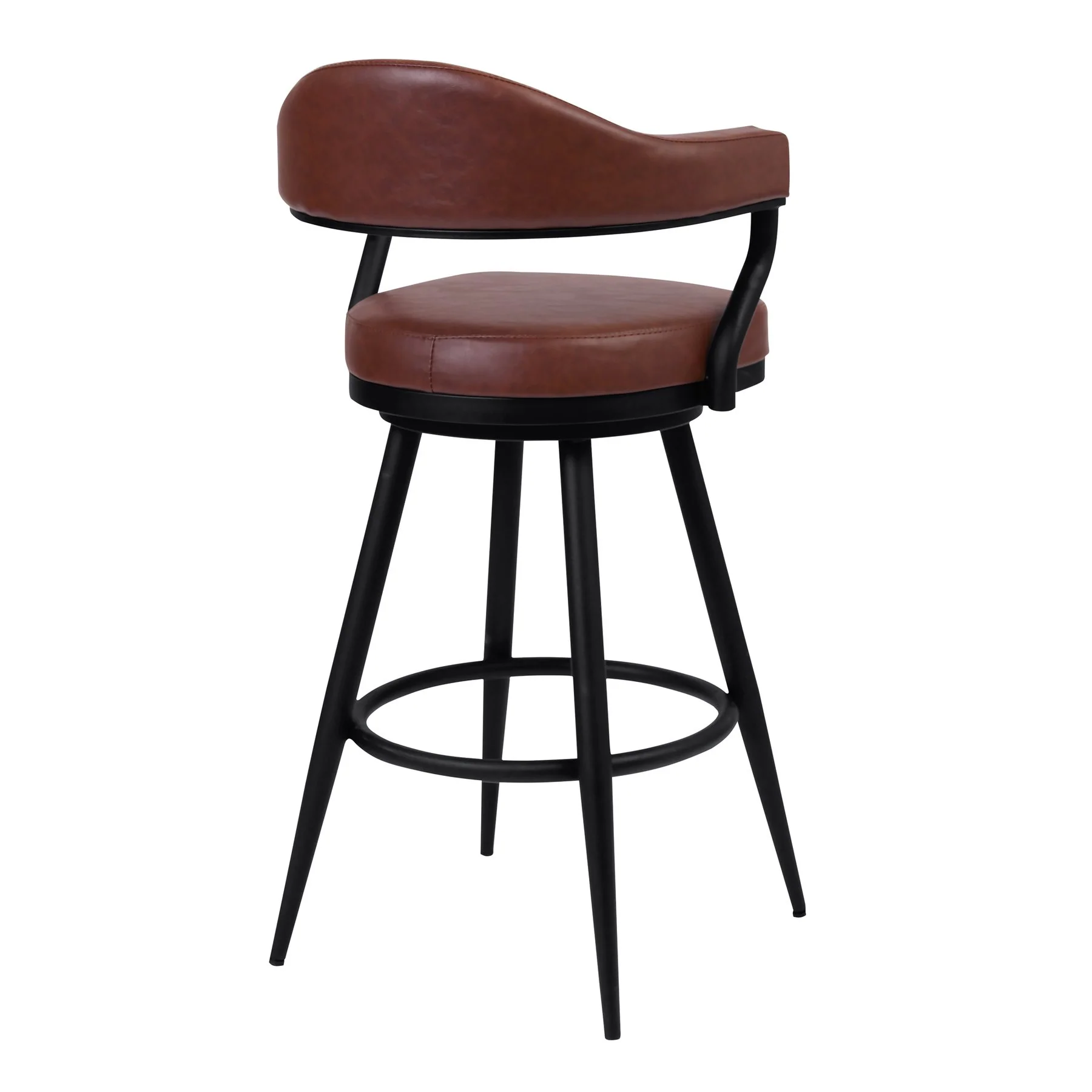 Justin 26" Counter Height Swivel Vintage Coffee Faux Leather Bar Stool with Black Metal Legs - Image 2
