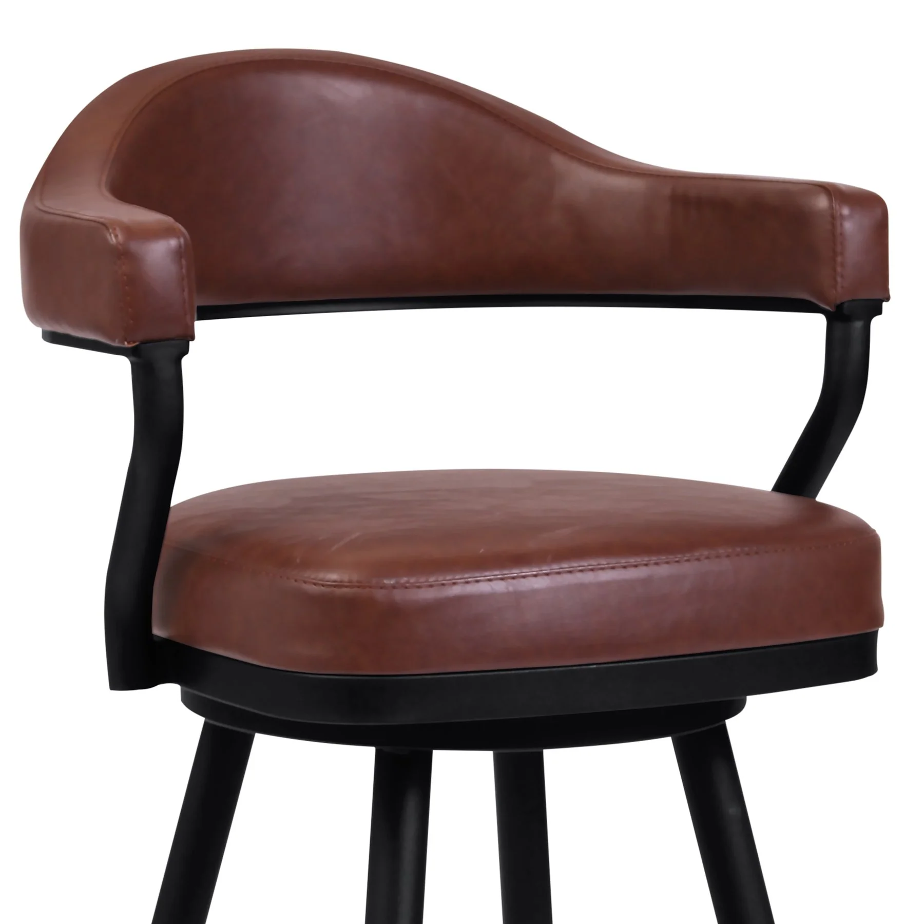 Justin 26" Counter Height Swivel Vintage Coffee Faux Leather Bar Stool with Black Metal Legs - Image 3