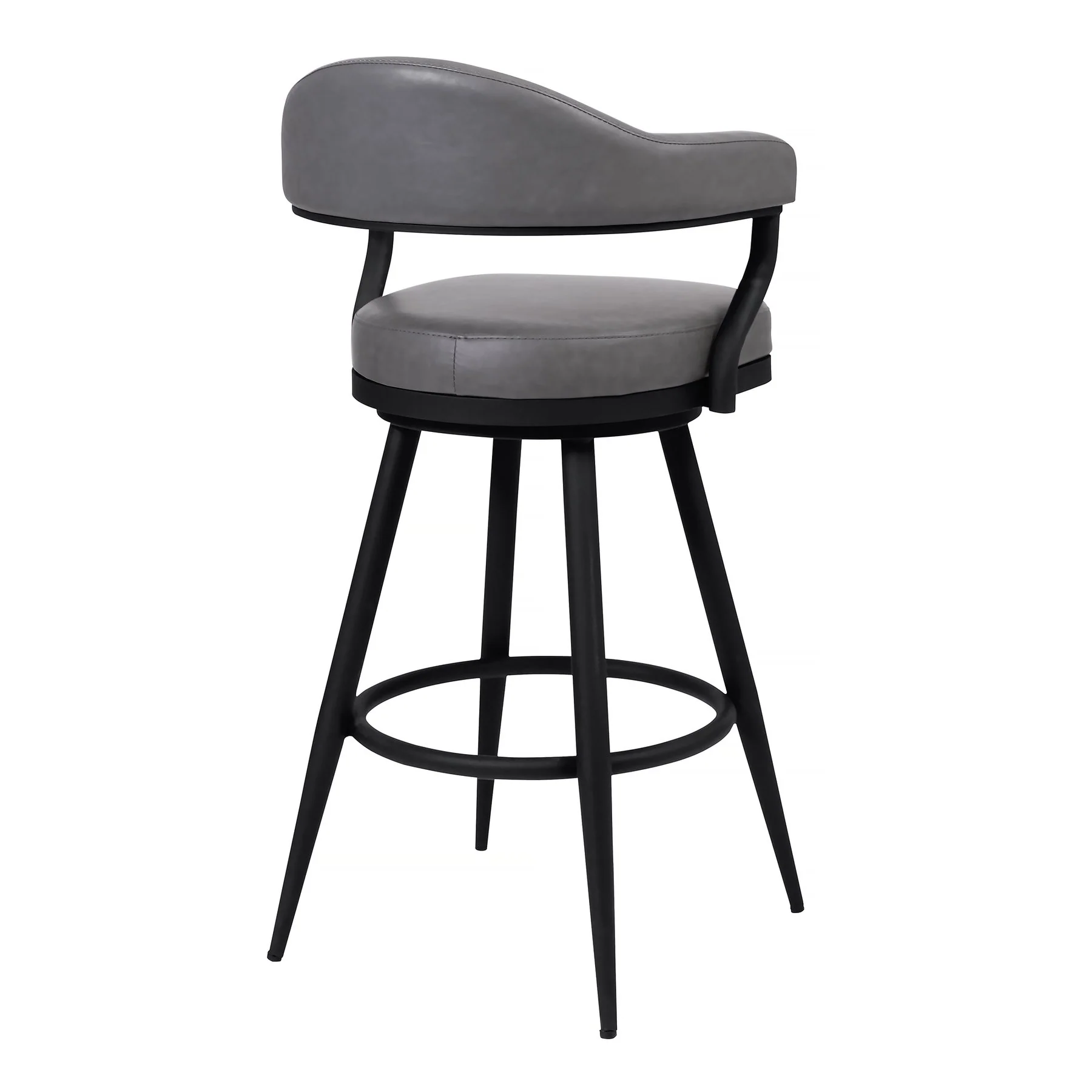 Justin 26" Counter Height Swivel Vintage Gray Faux Leather Bar Stool with Black Metal Legs - Image 2